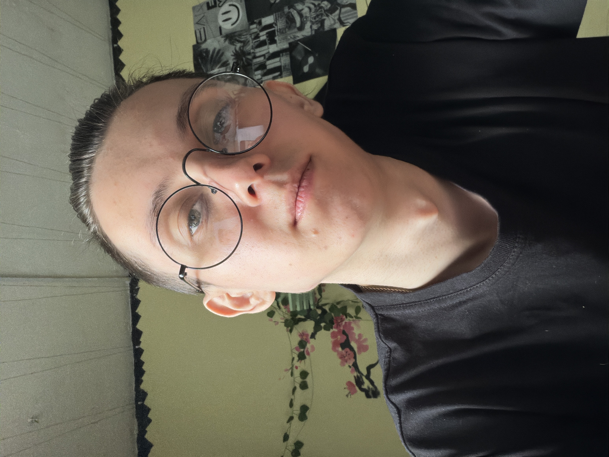 Casual self-portrait session with glasses, selfies, and playful moments.