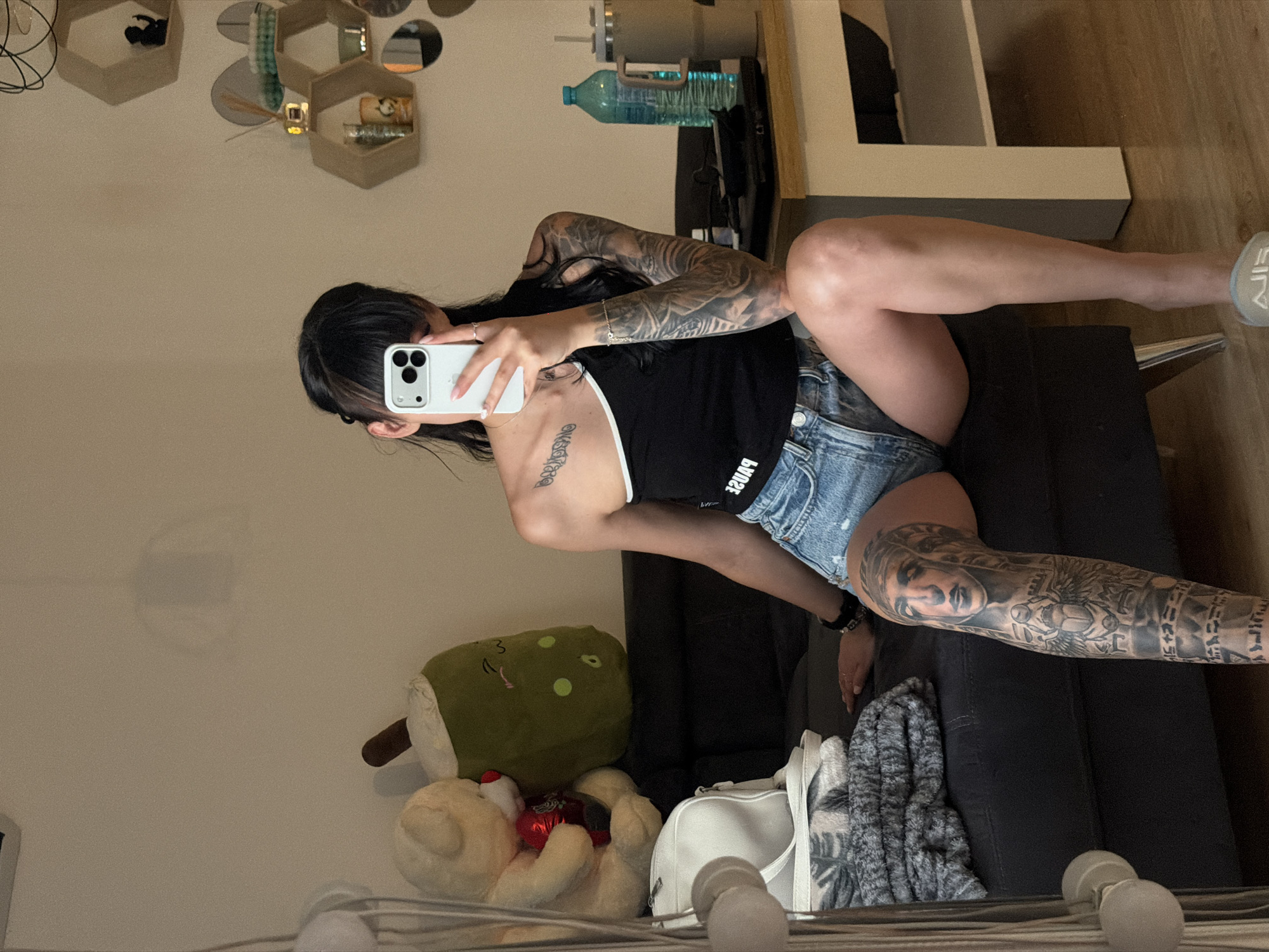 Woman takes mirror selfies in black top in Plovdiv