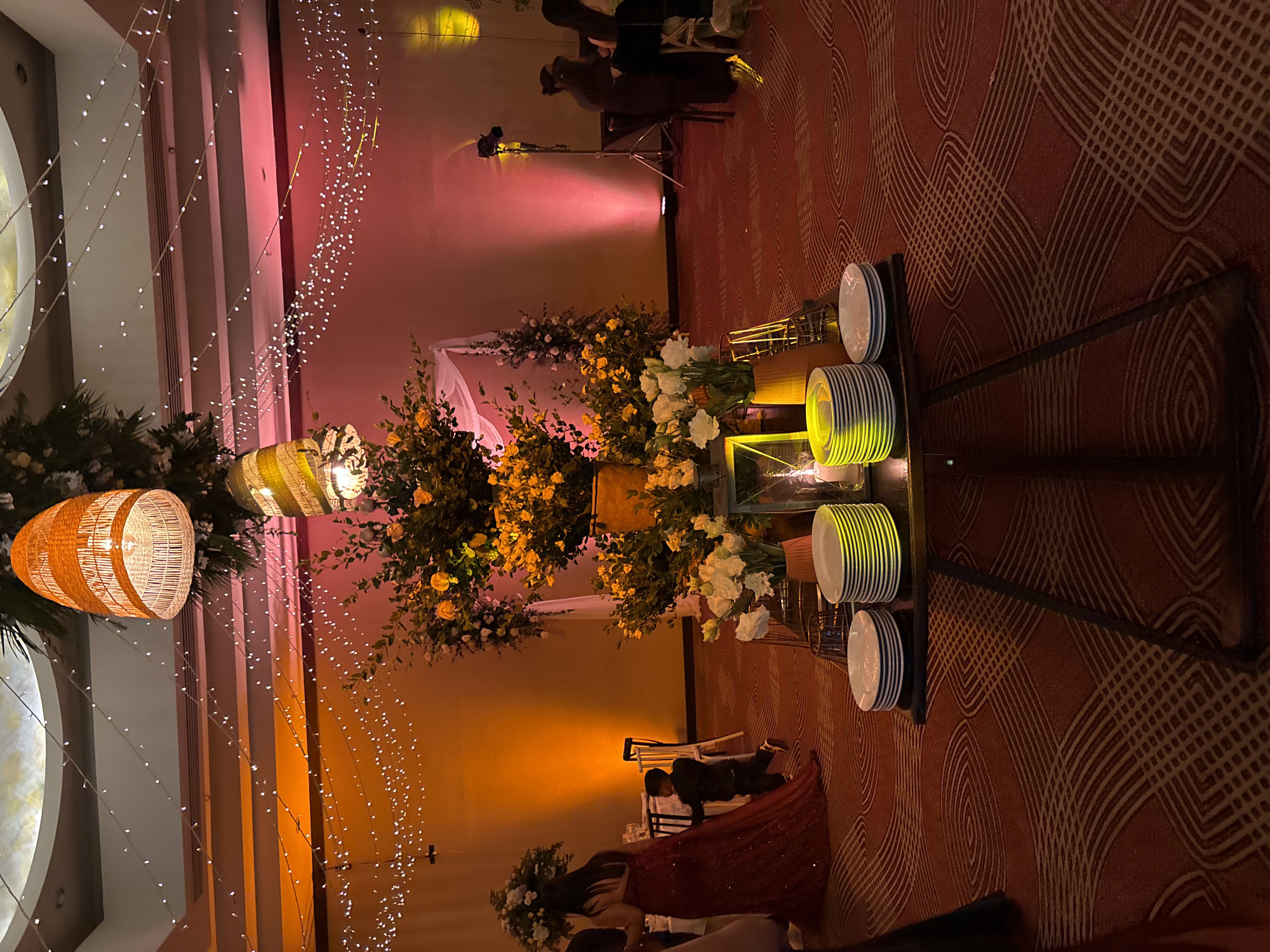 Wedding reception venue decorated with lanterns in Providencia, Chile