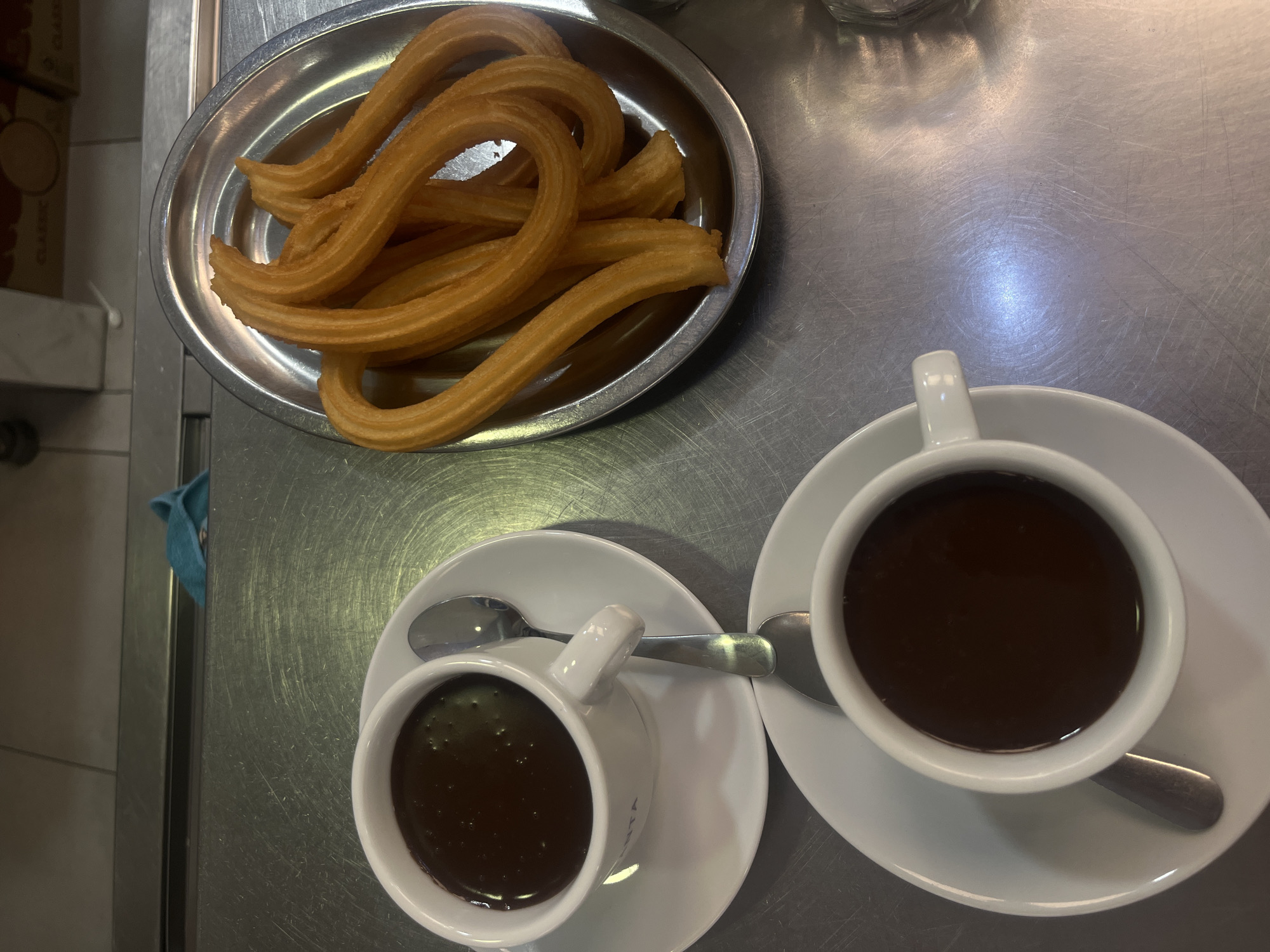Traditional churros and hot chocolate served in Madrid