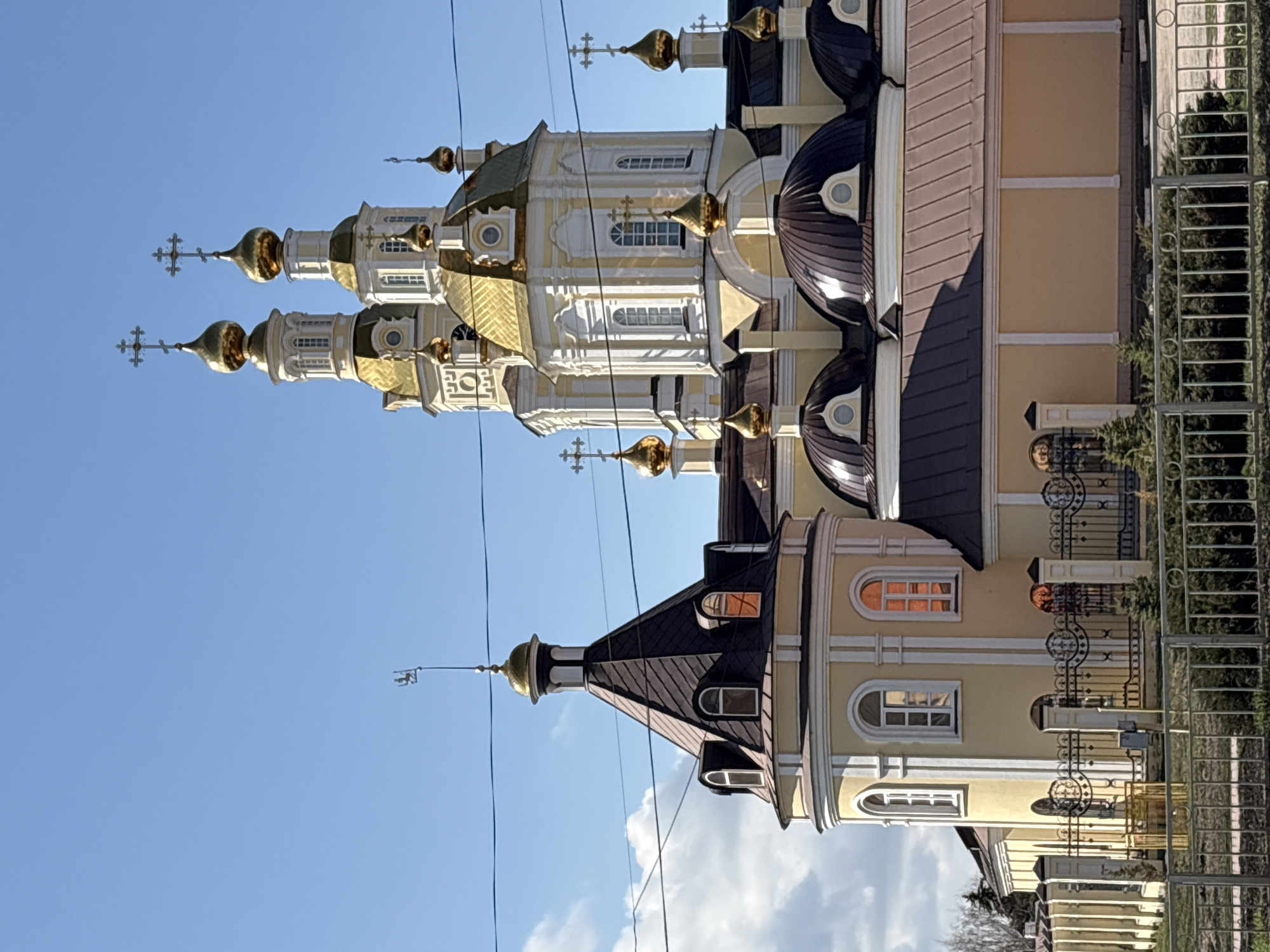Orthodox church with golden domes photographed in Ulyanovsk