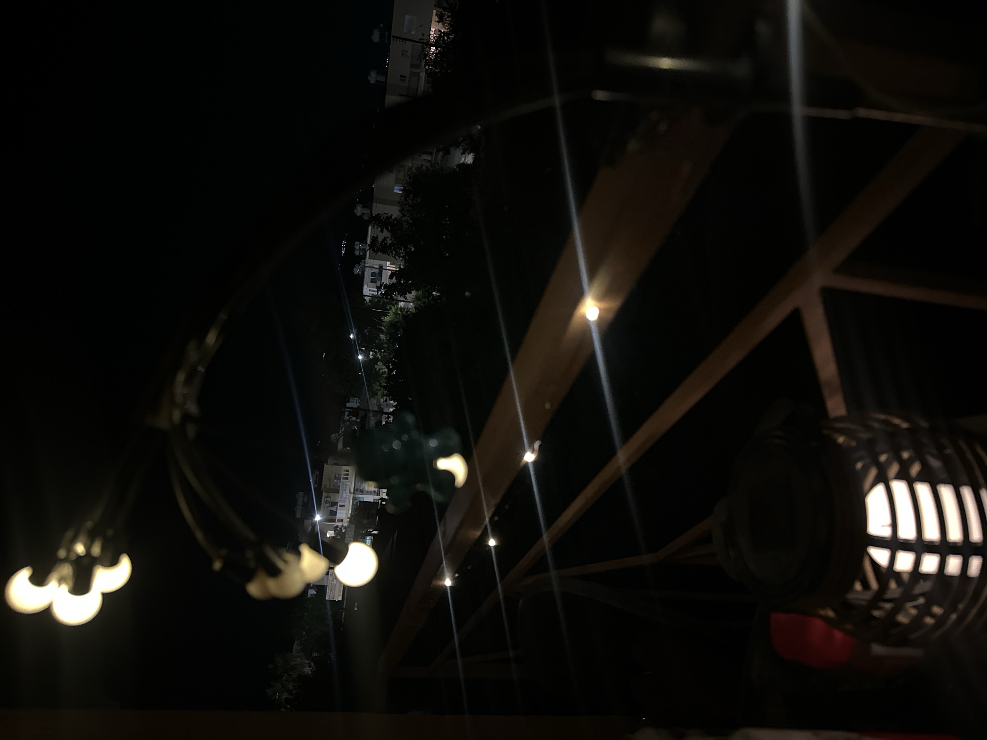 Balcony night in Peyia, Cyprus, with lights and decor