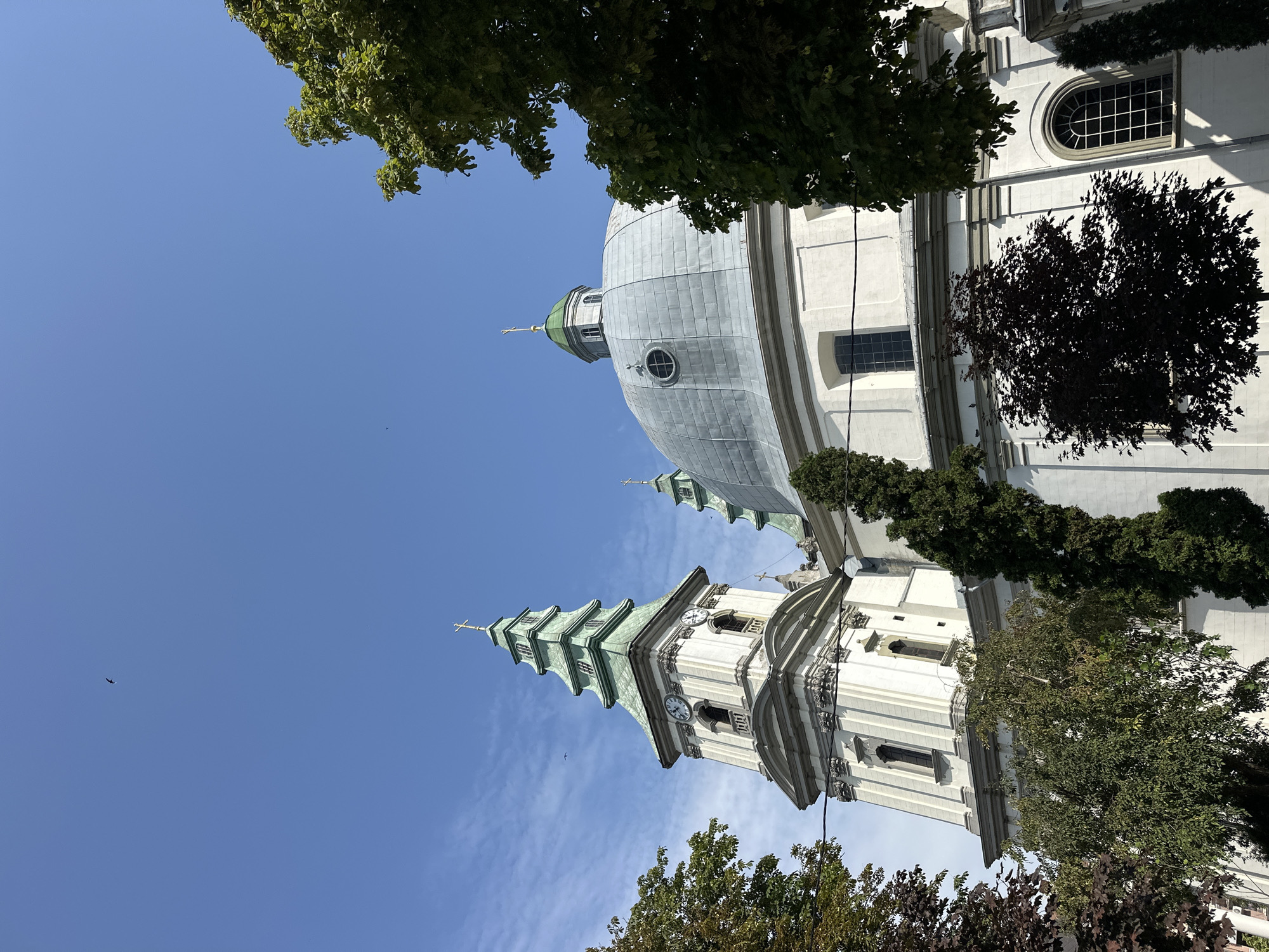 Summer morning scenes around Ternopil's cathedral and pedestrian streets