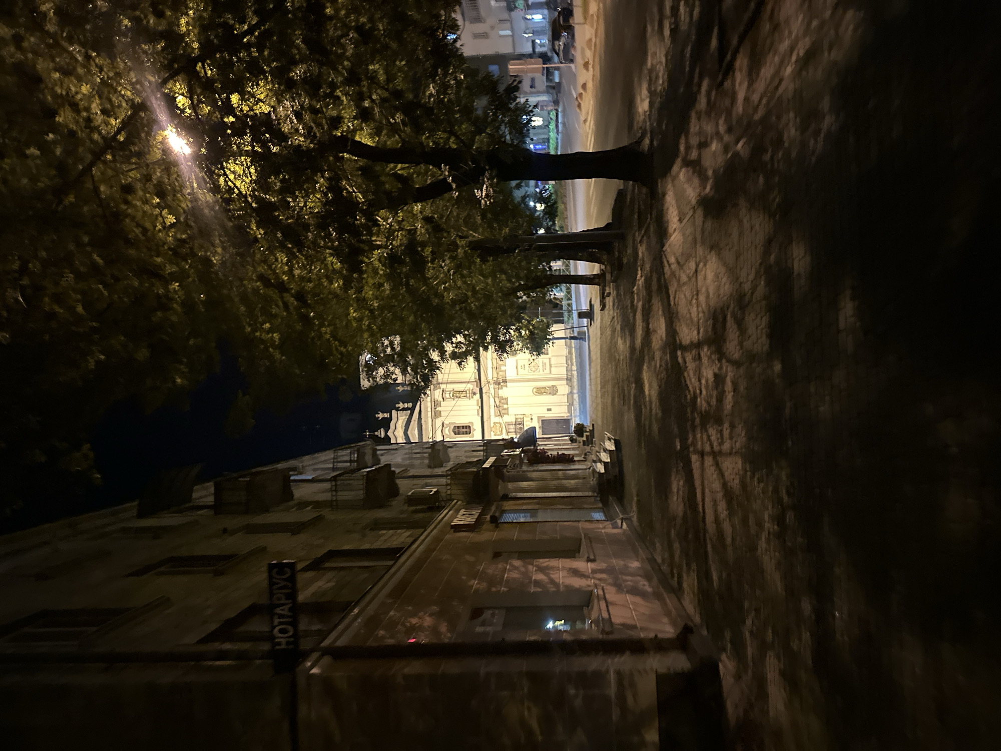 Nighttime stroll through Ternopil's lit-up historic center