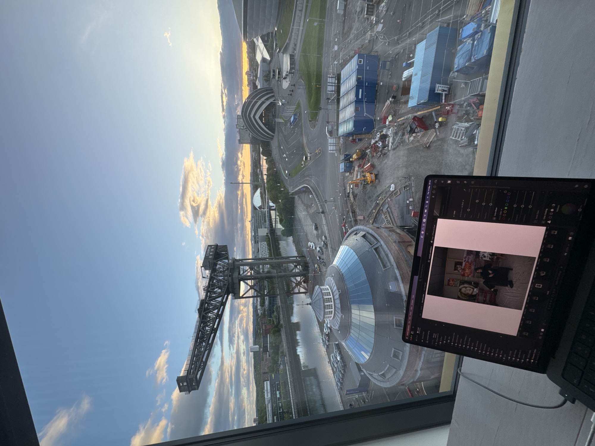 Glasgow cityscape viewed from high floor window
