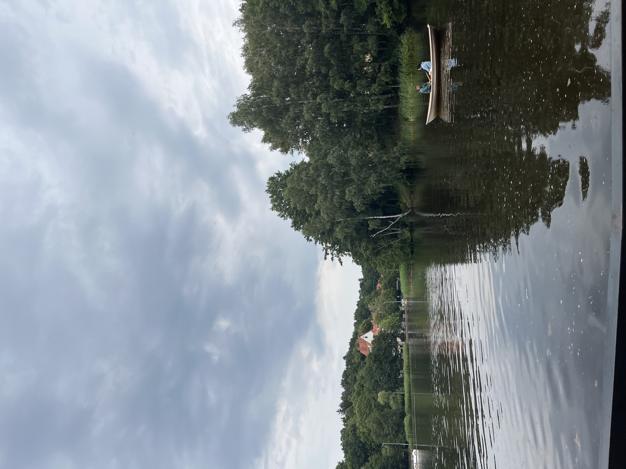 Rowboat and swan on a calm Svetlogorsk lake