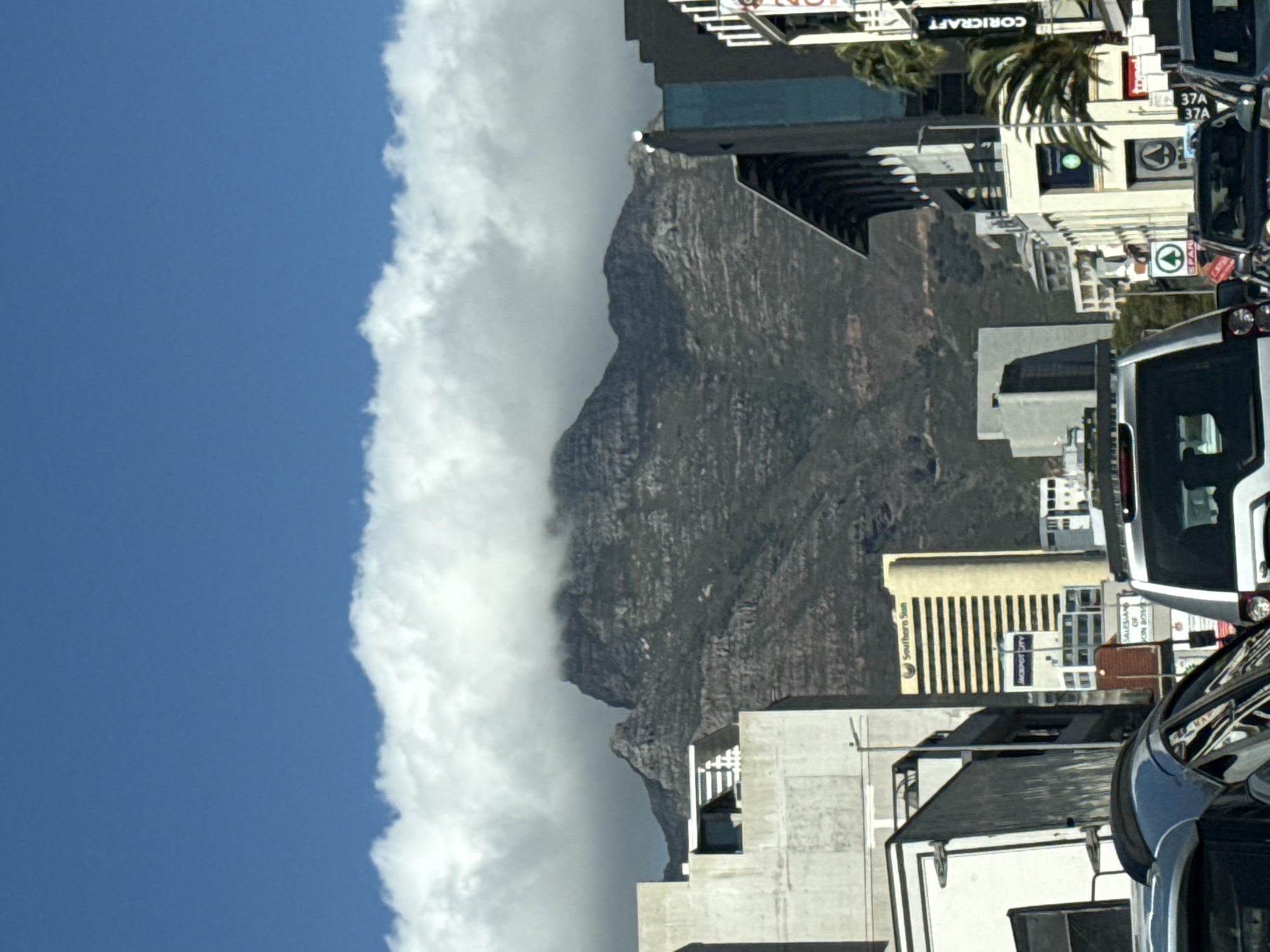 Table Mountain photographed with cloud cover in Cape Town