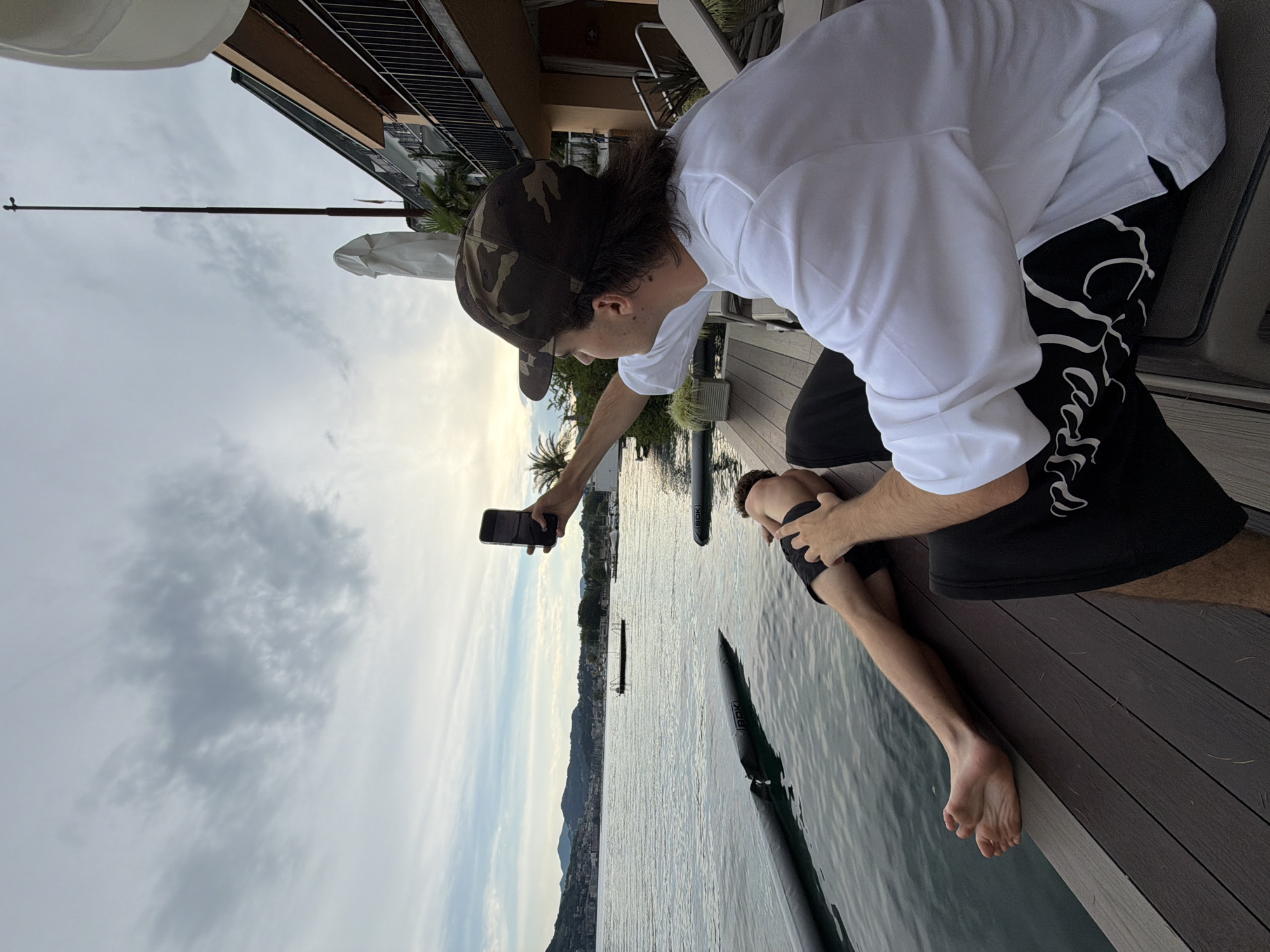Relaxing on the dock at a lakeside hotel