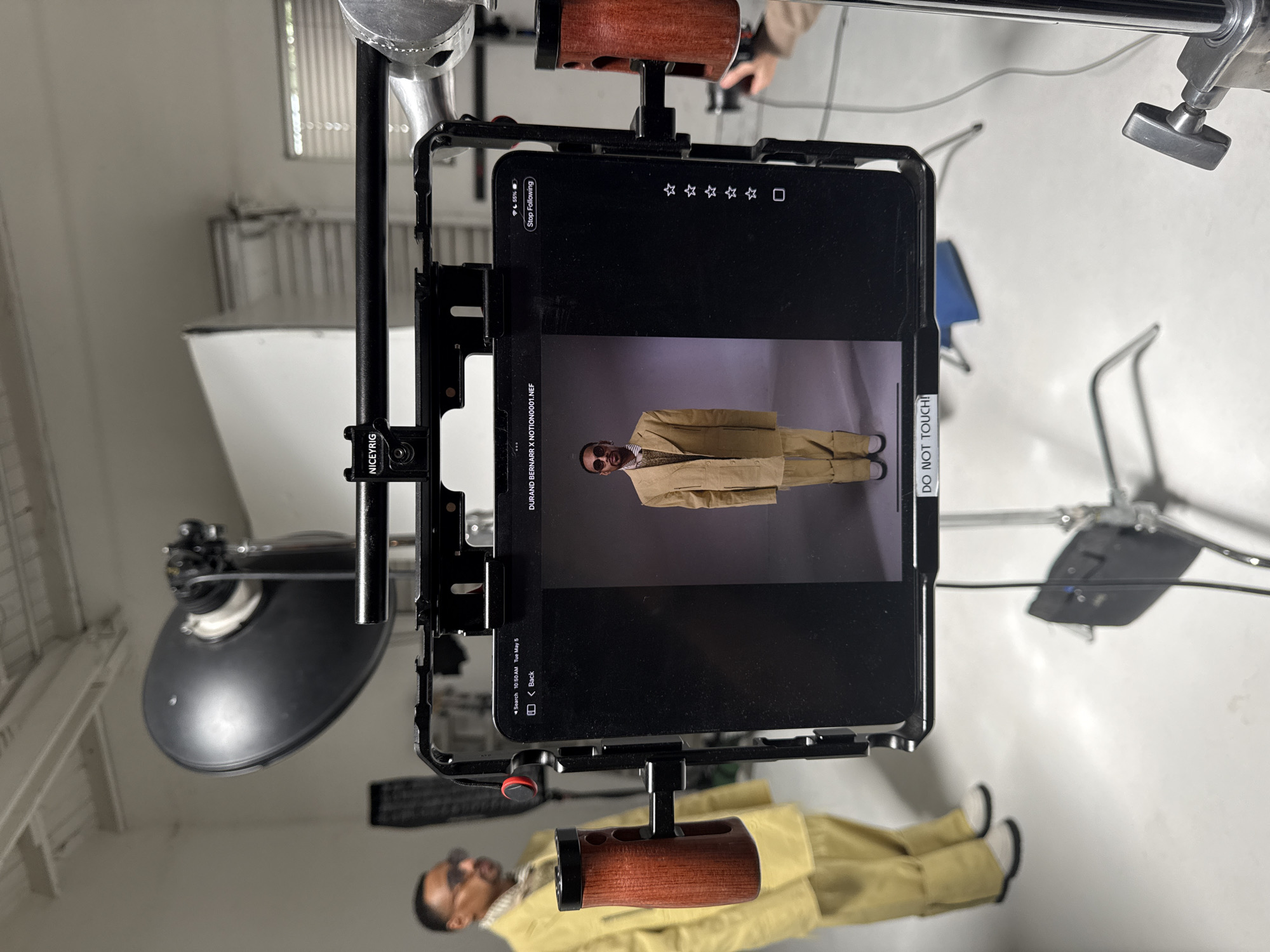 Yellow-suited model photographed at Los Angeles studio session