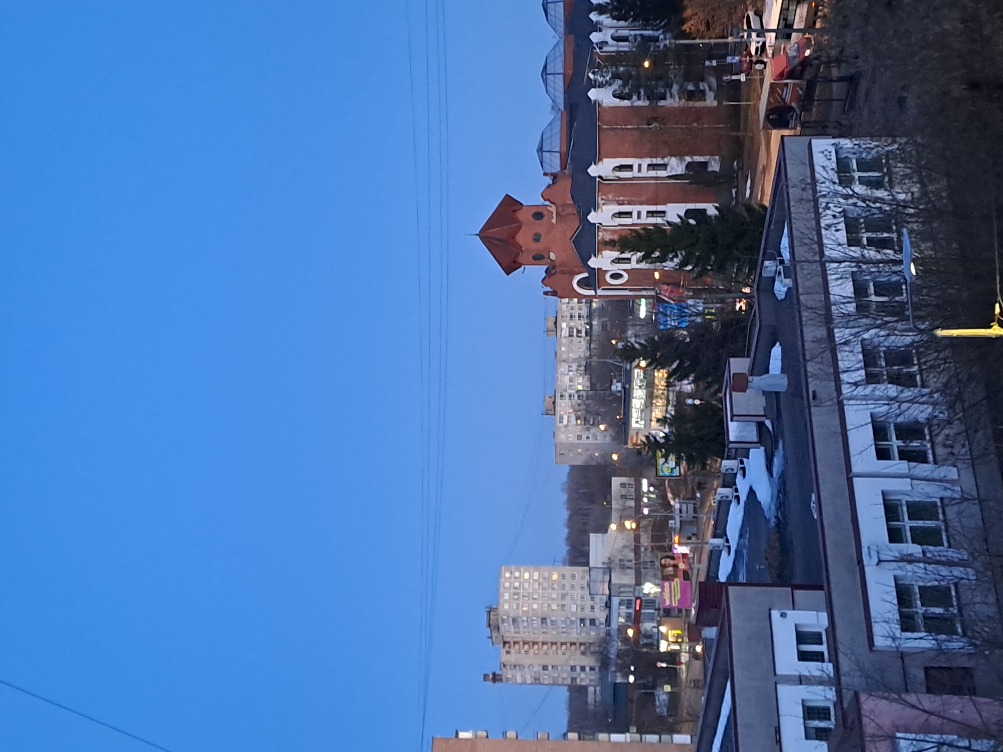 Twilight cityscape captured in Elektrostal, Russia during winter evening