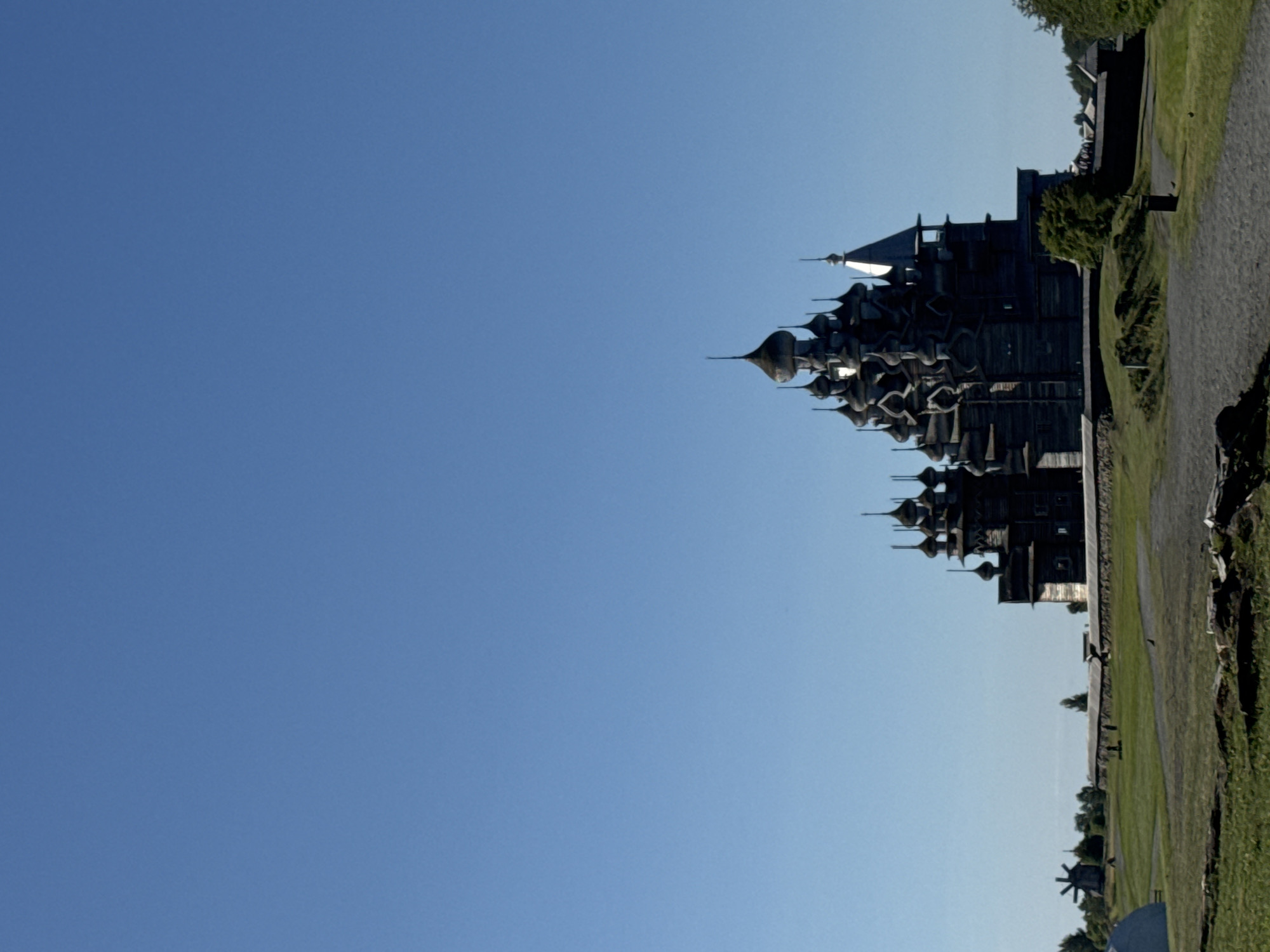 Kizhi Island's iconic wooden churches on a clear summer morning