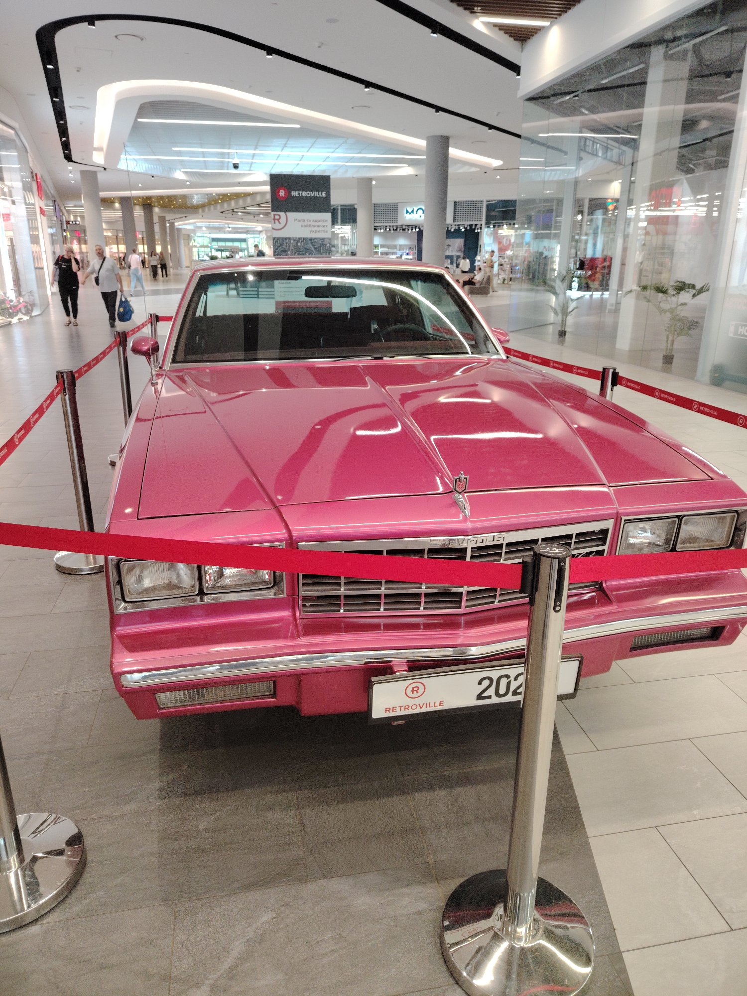 Pink Chevrolet on display at Kyiv's Retroville mall