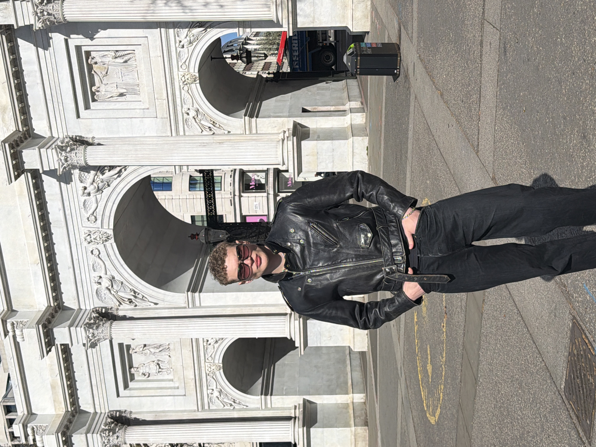 Young man photographed at London's Marble Arch crossing