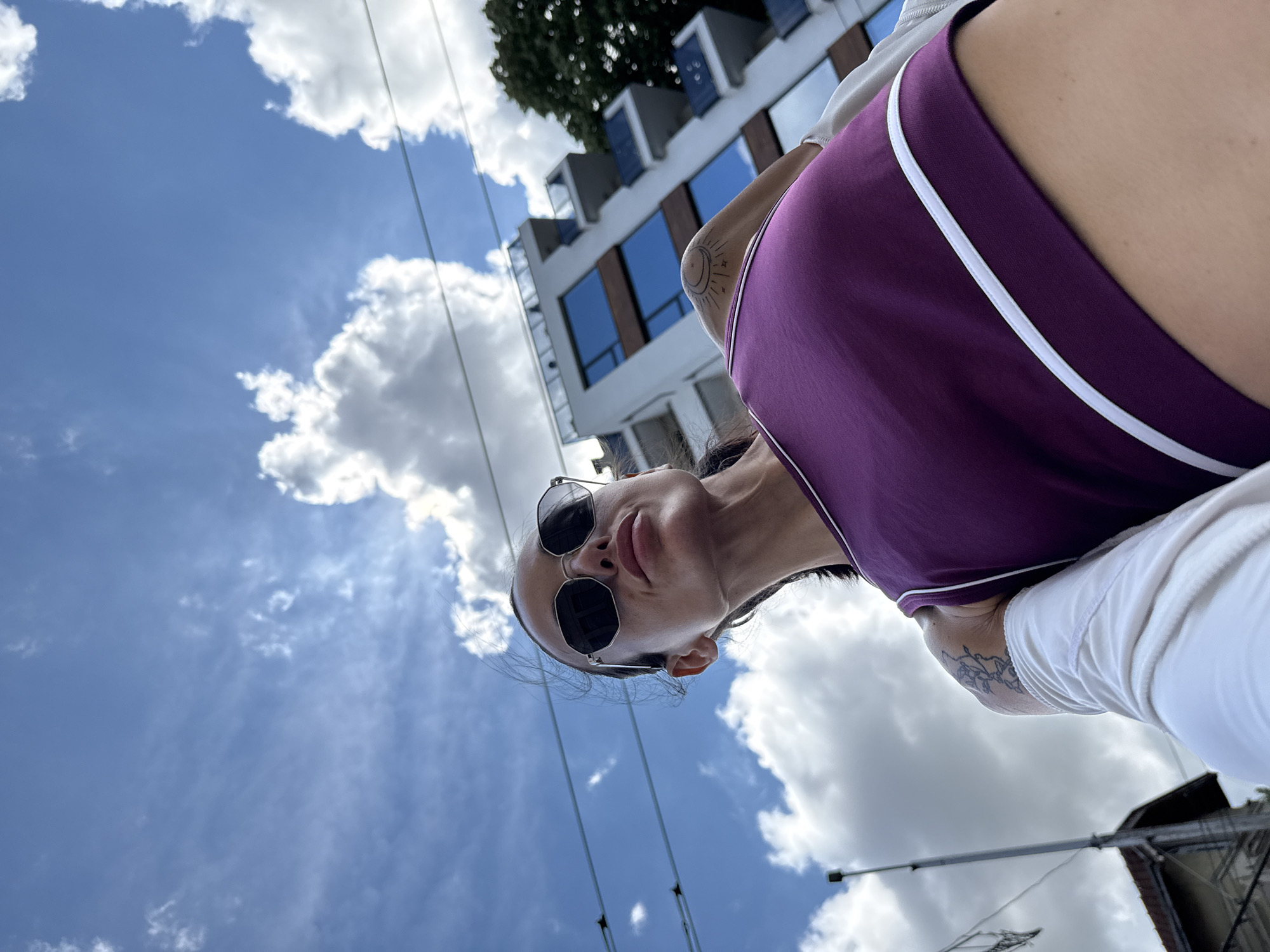 Woman photographed in athletic wear around Pleven, Bulgaria