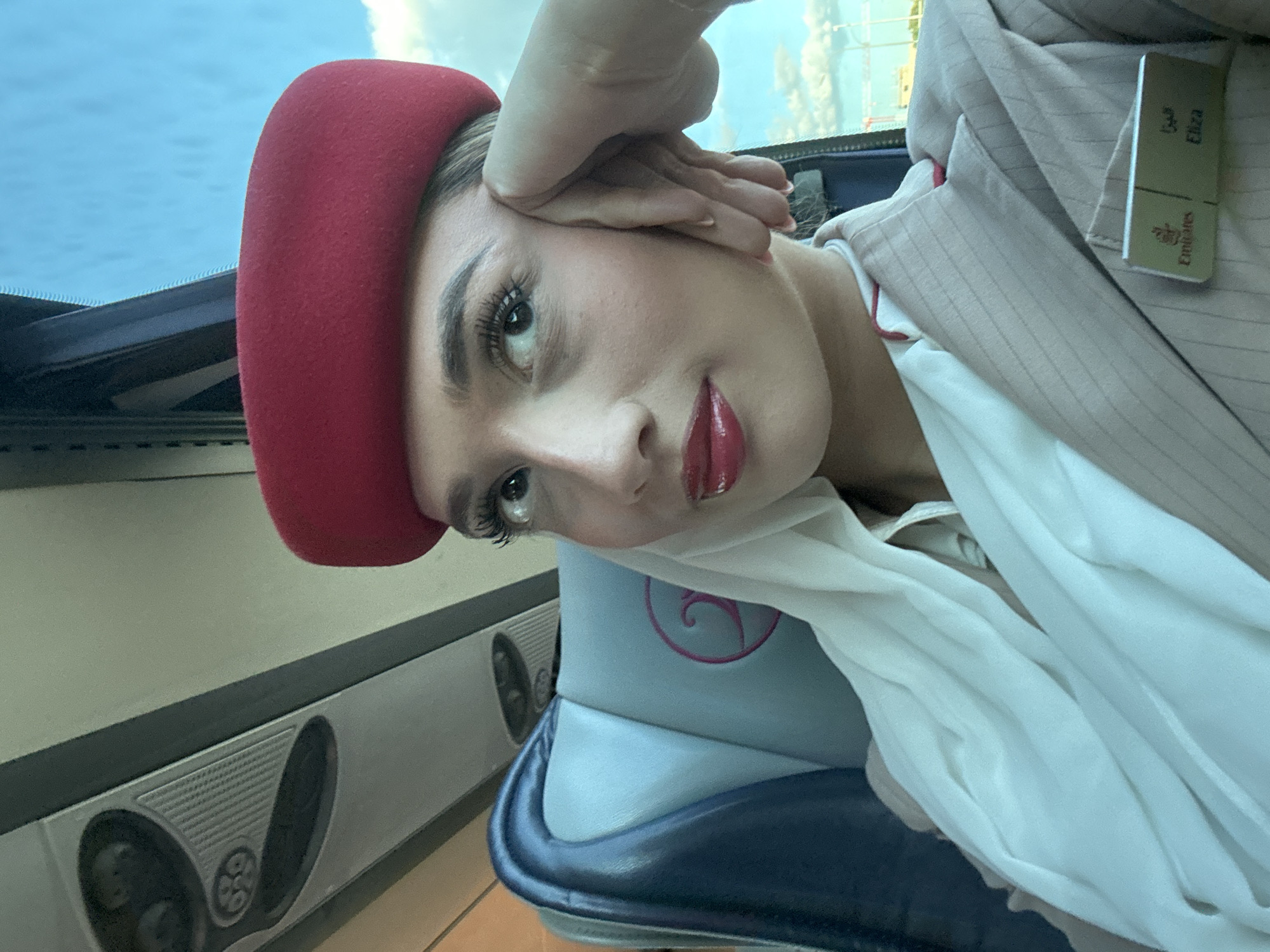 Emirates flight attendant spotted resting in aircraft seat over Madrid