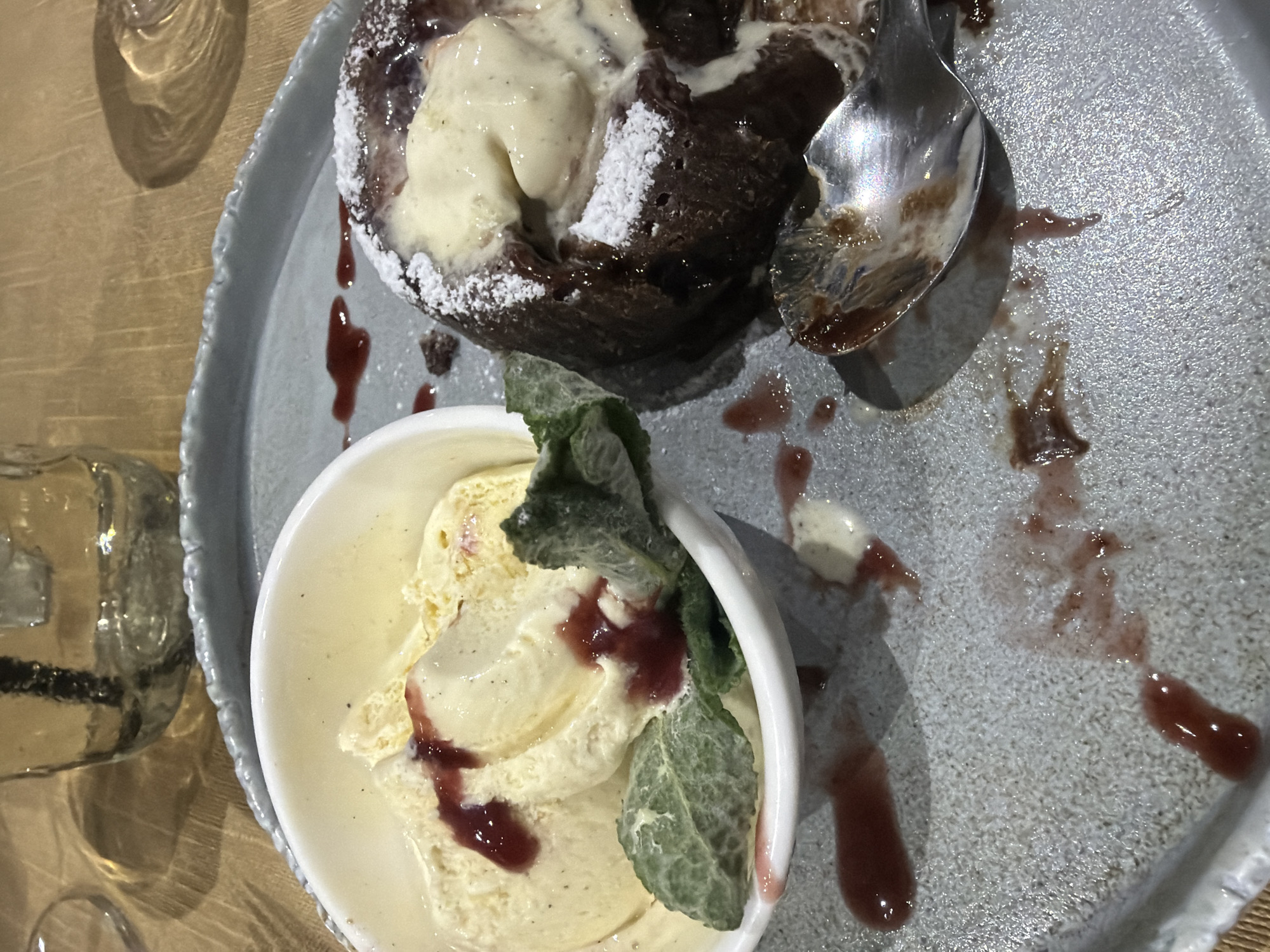 Chocolate dessert photographed on ceramic plate
