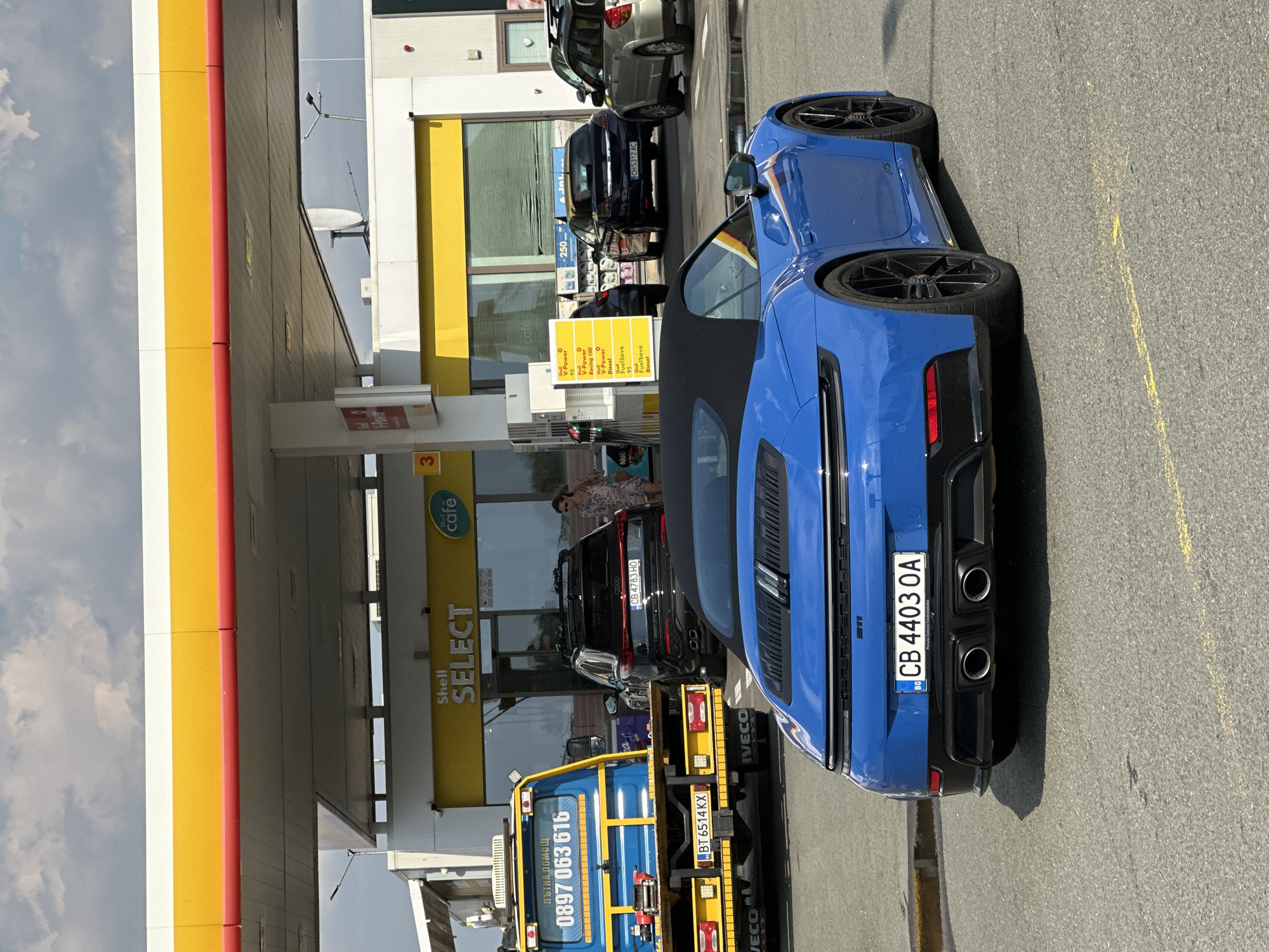 High-end cars refueling at a Shell station in Drazhevo, Bulgaria