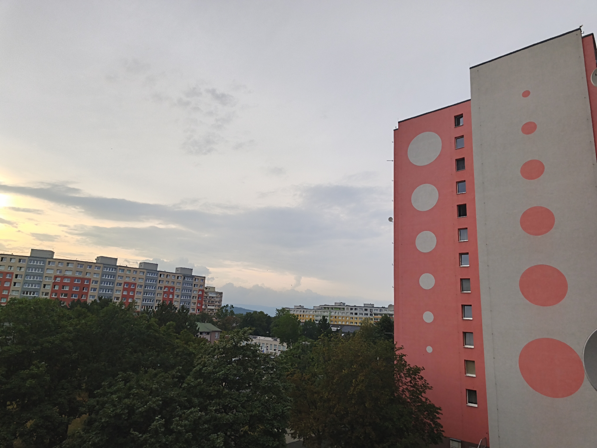 Apartment blocks and balcony flowers in Most, Czech Republic