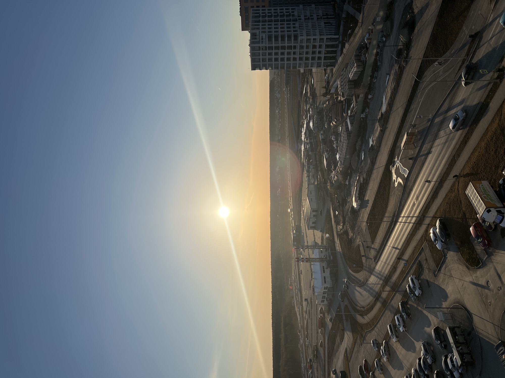 Sunset captured from multiple perspectives across Tyumen, Russia