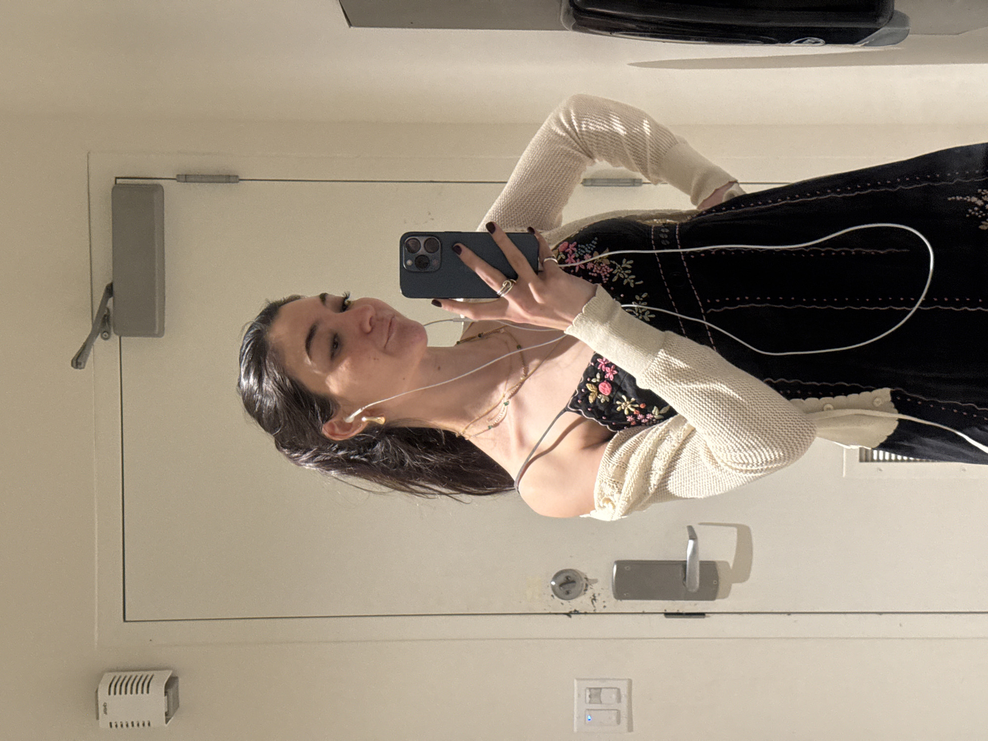 Black floral slip dress outfit documented across Brooklyn afternoon