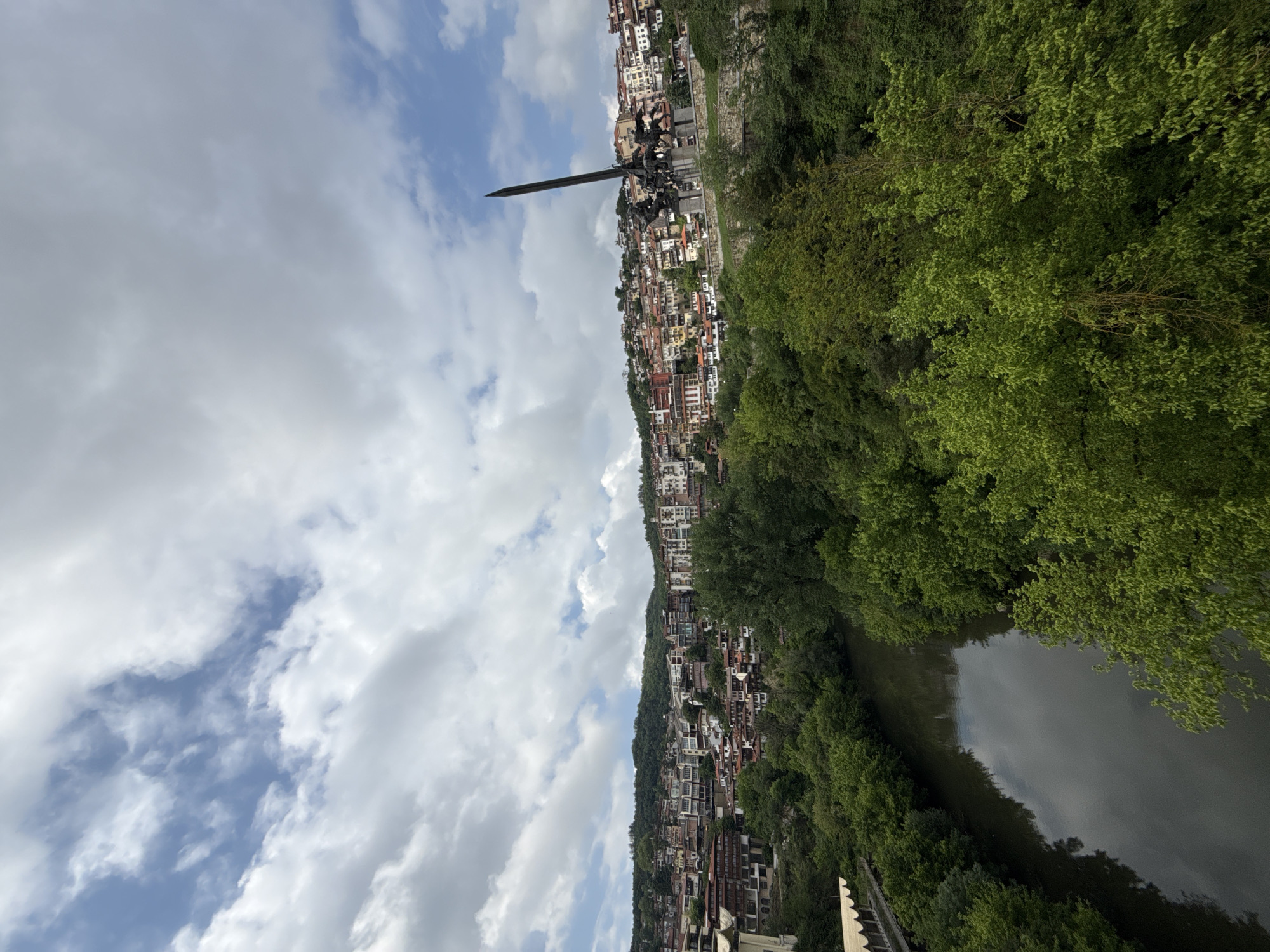 Tourist documents scenic views of historic Veliko Tarnovo
