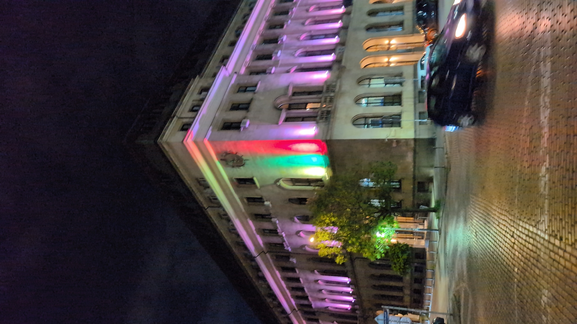 Sofia landmark glows under colorful night illumination