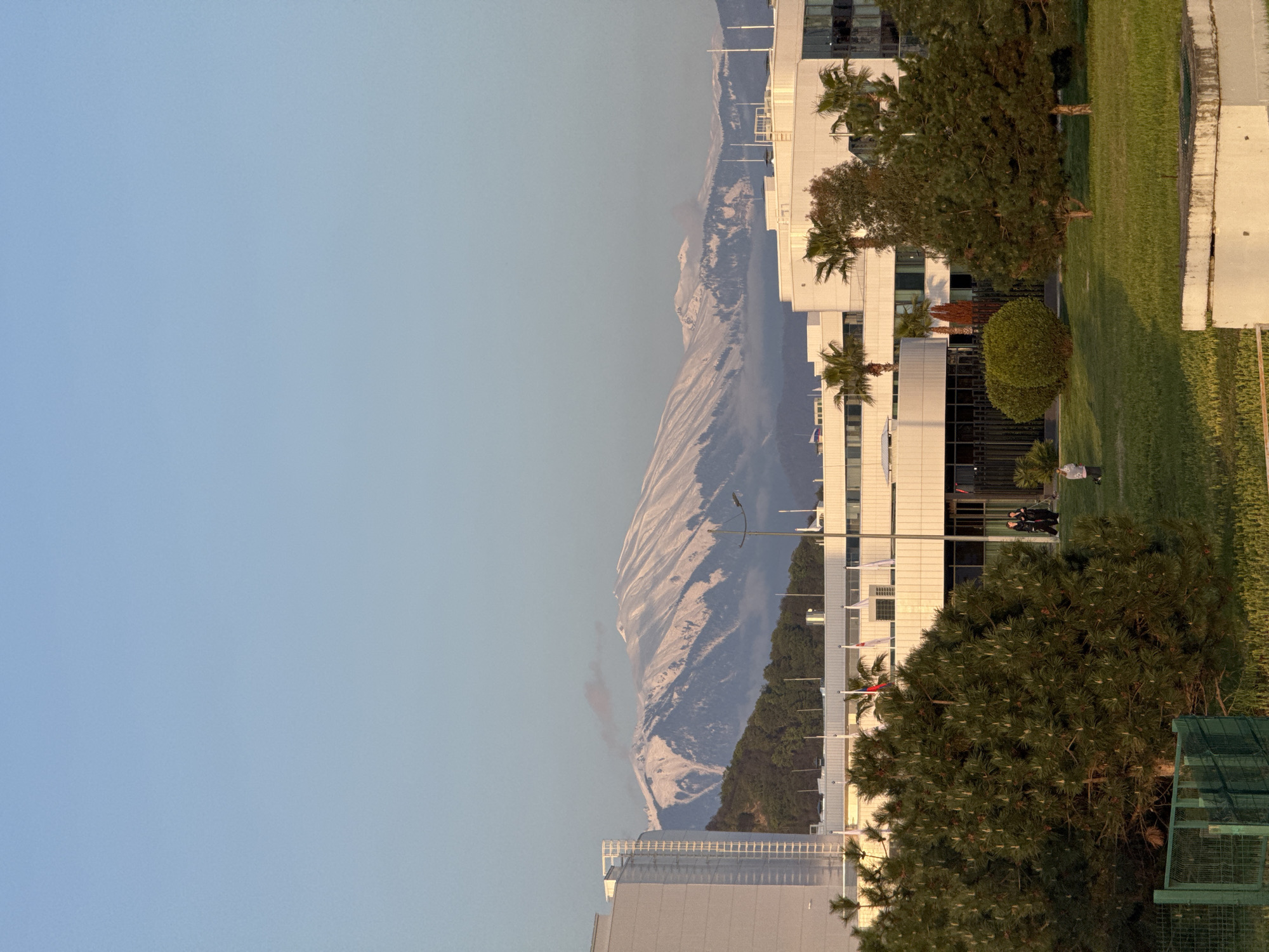 Mountain landscape with modern buildings documented in Sirius, Russia