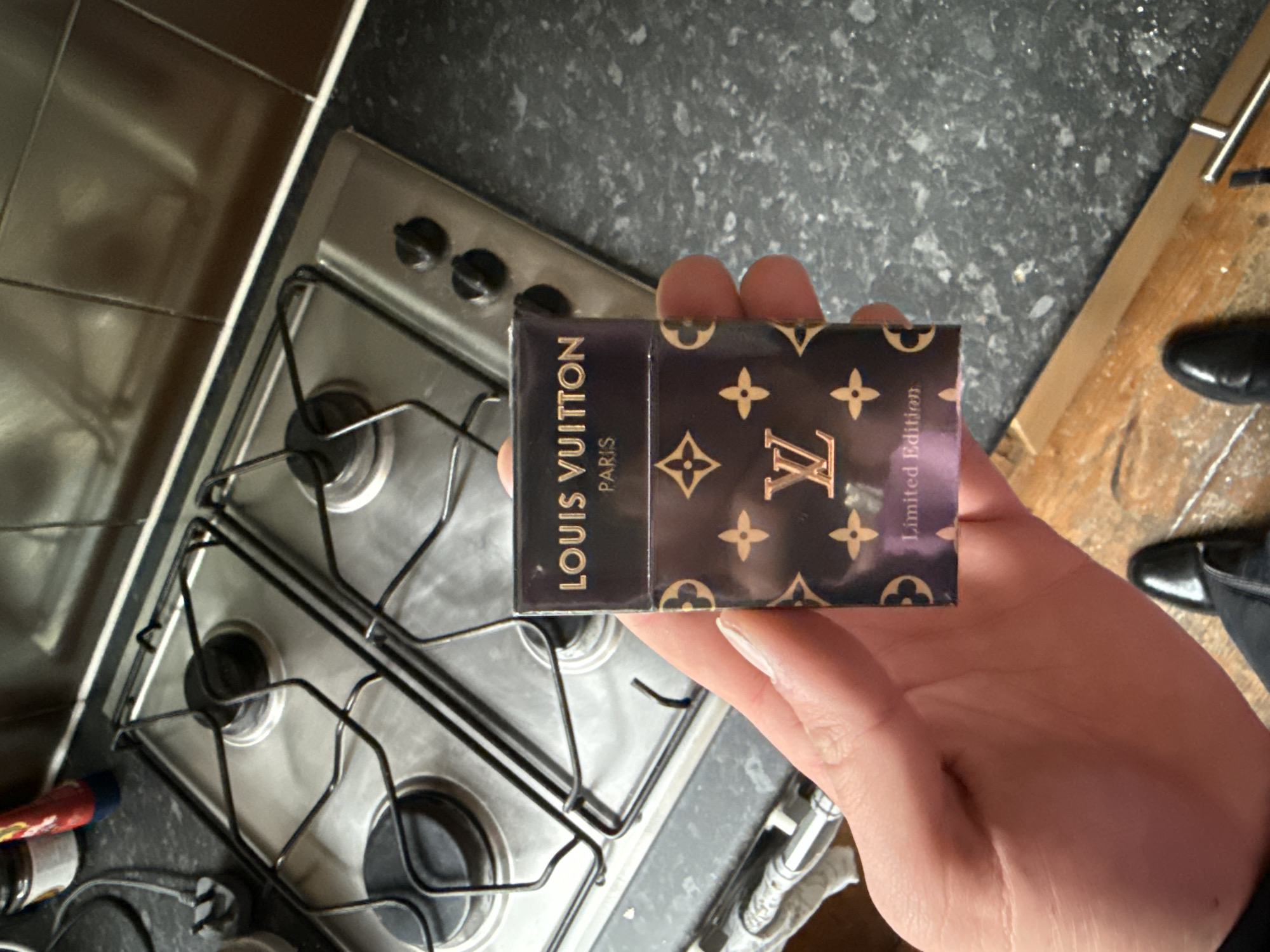 London resident displays luxury Louis Vuitton cigarettes in kitchen