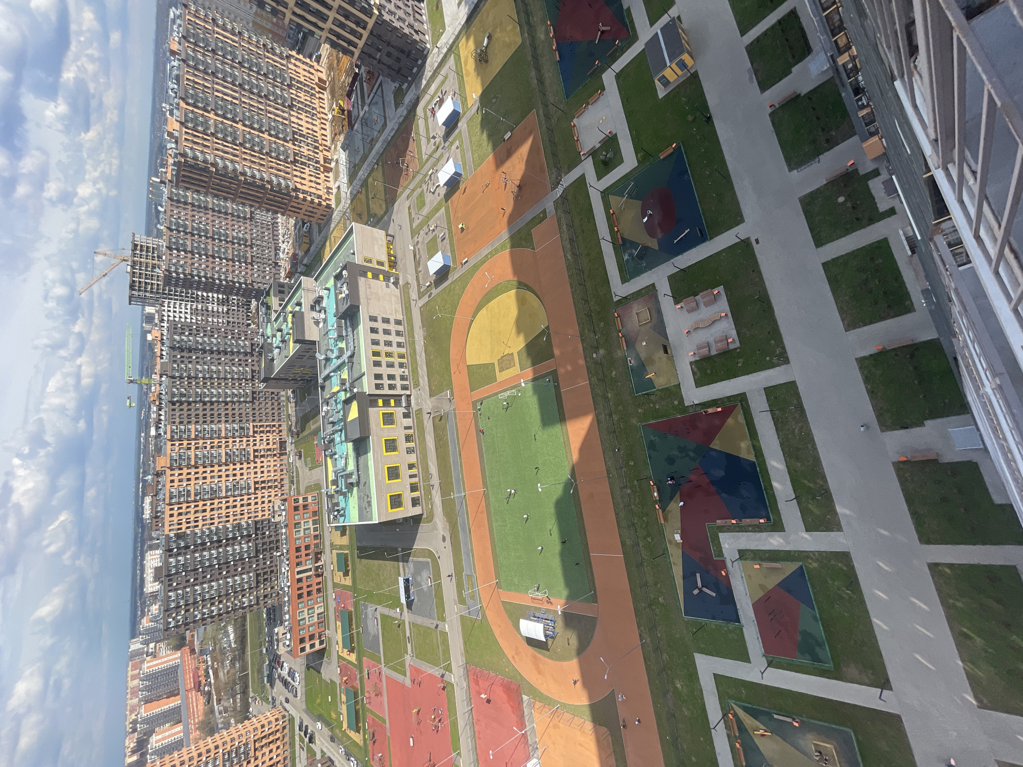 Aerial view shows modern residential complex in Balashikha, Russia