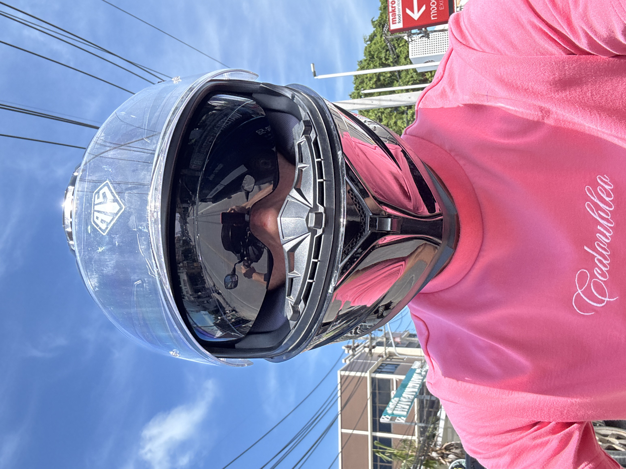 Motorcycle helmet selfies with reflective visor shots on Koh Phangan