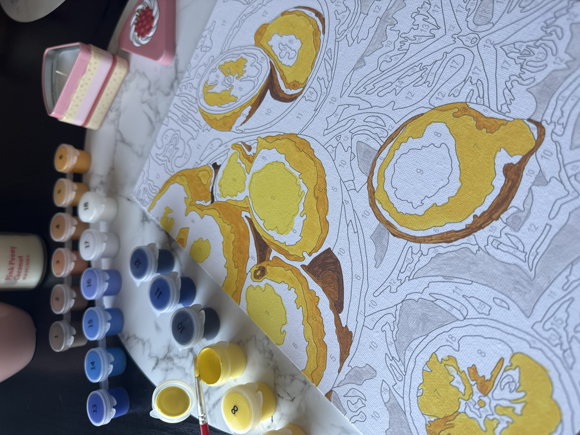 Artist works on lemon paint-by-numbers project in Plovdiv