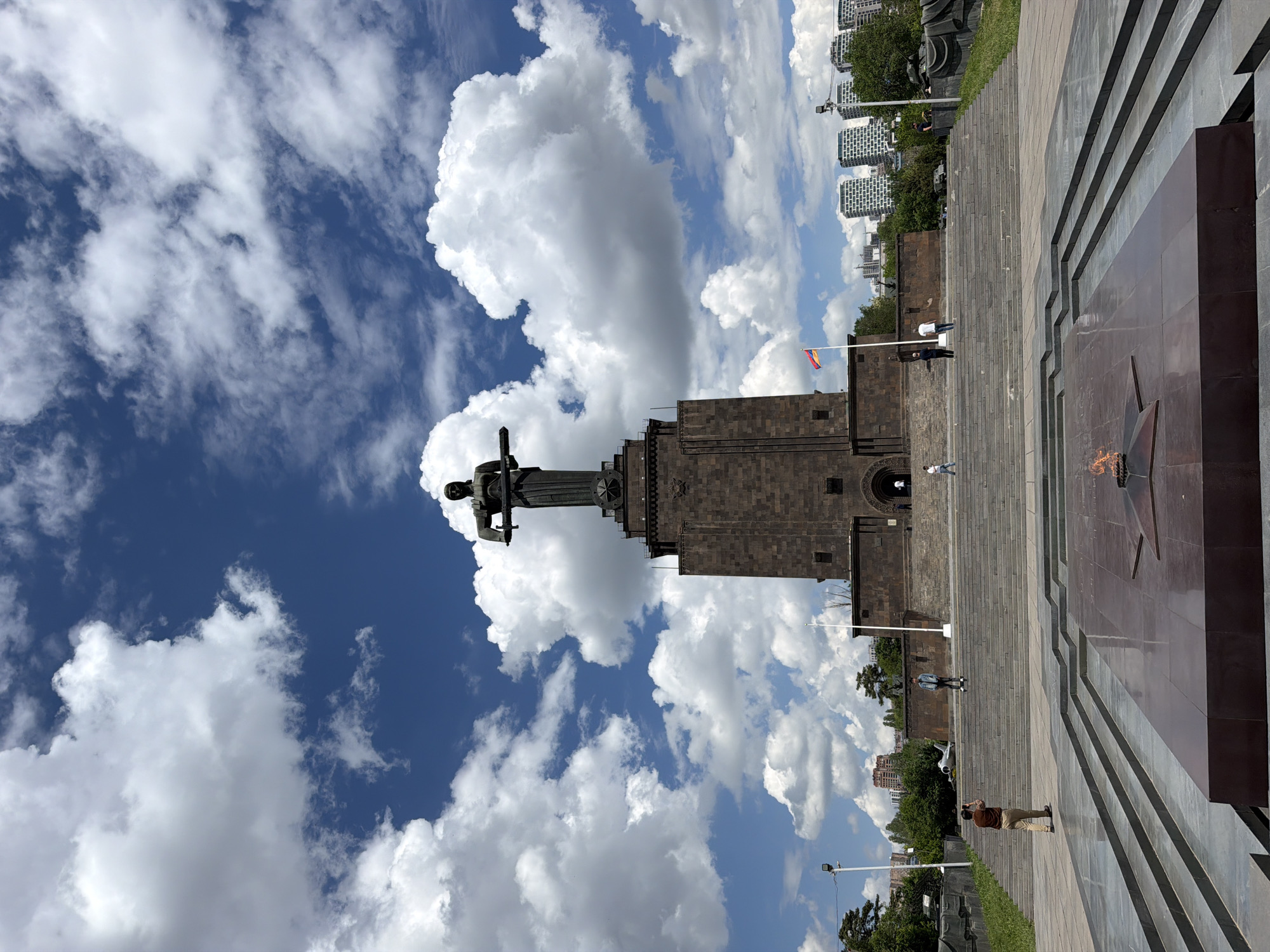 Mother Armenia statue photographed under clear skies in Yerevan