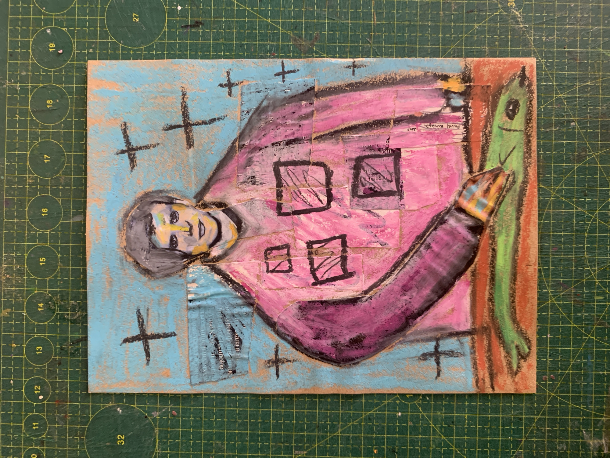 Batch of abstract mixed-media portraits photographed in a Russian art session
