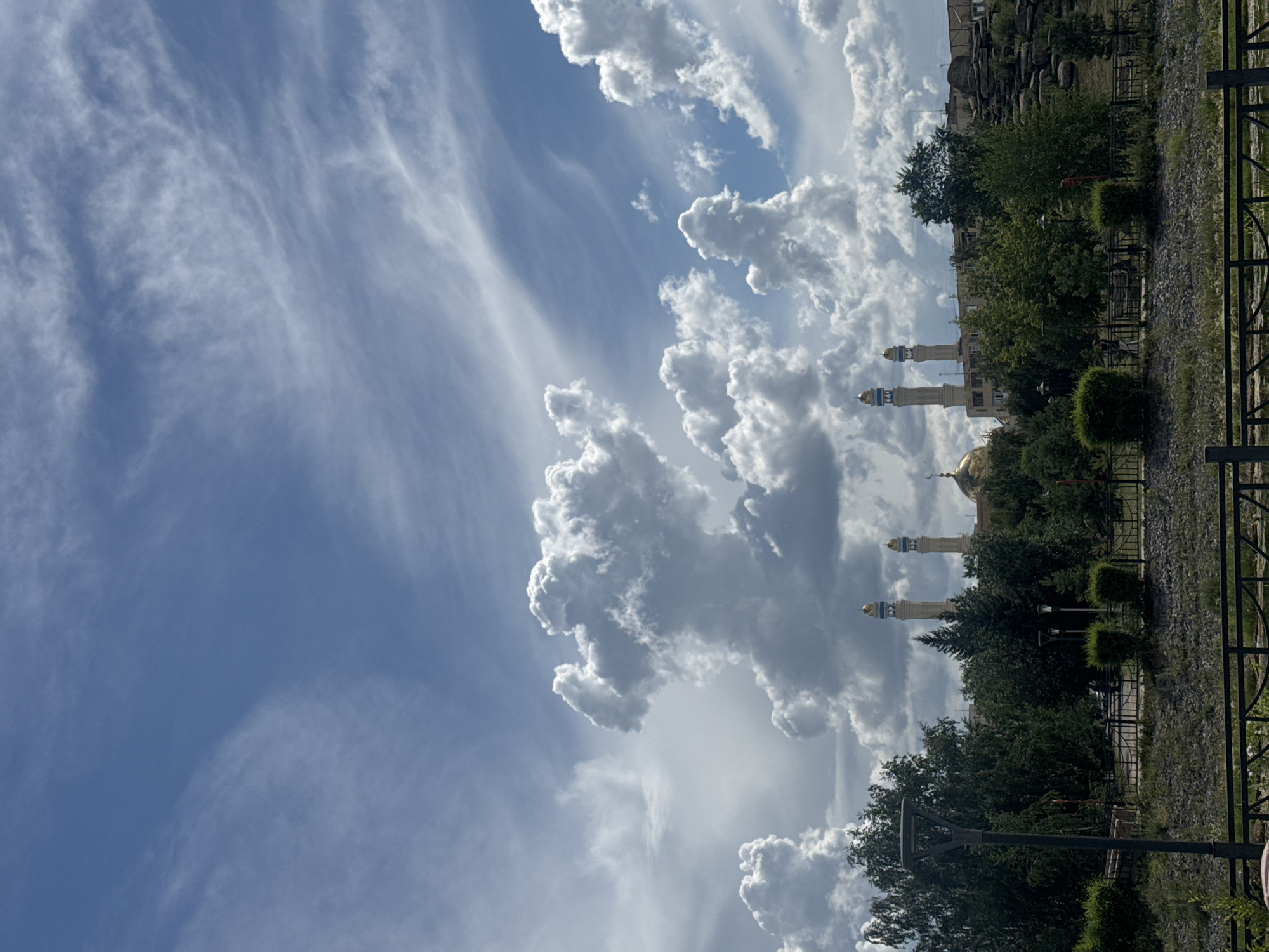 Morning stroll around Kokshetau's mosque, deer statues, and park