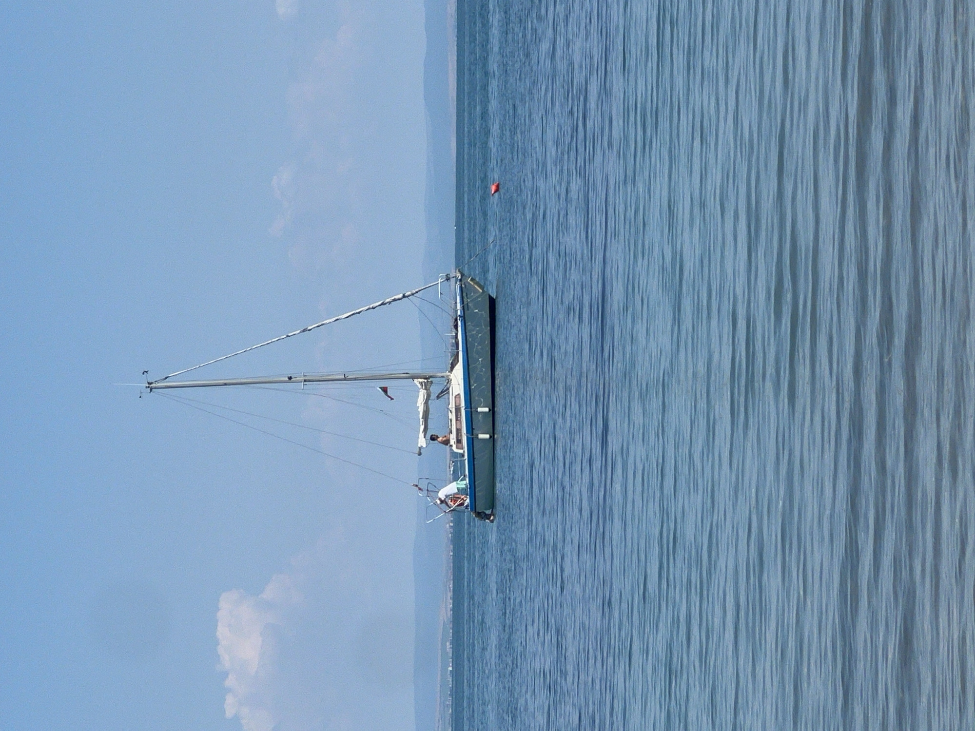 Sailboat anchored off Sozopol, hermit crabs in a bucket on deck