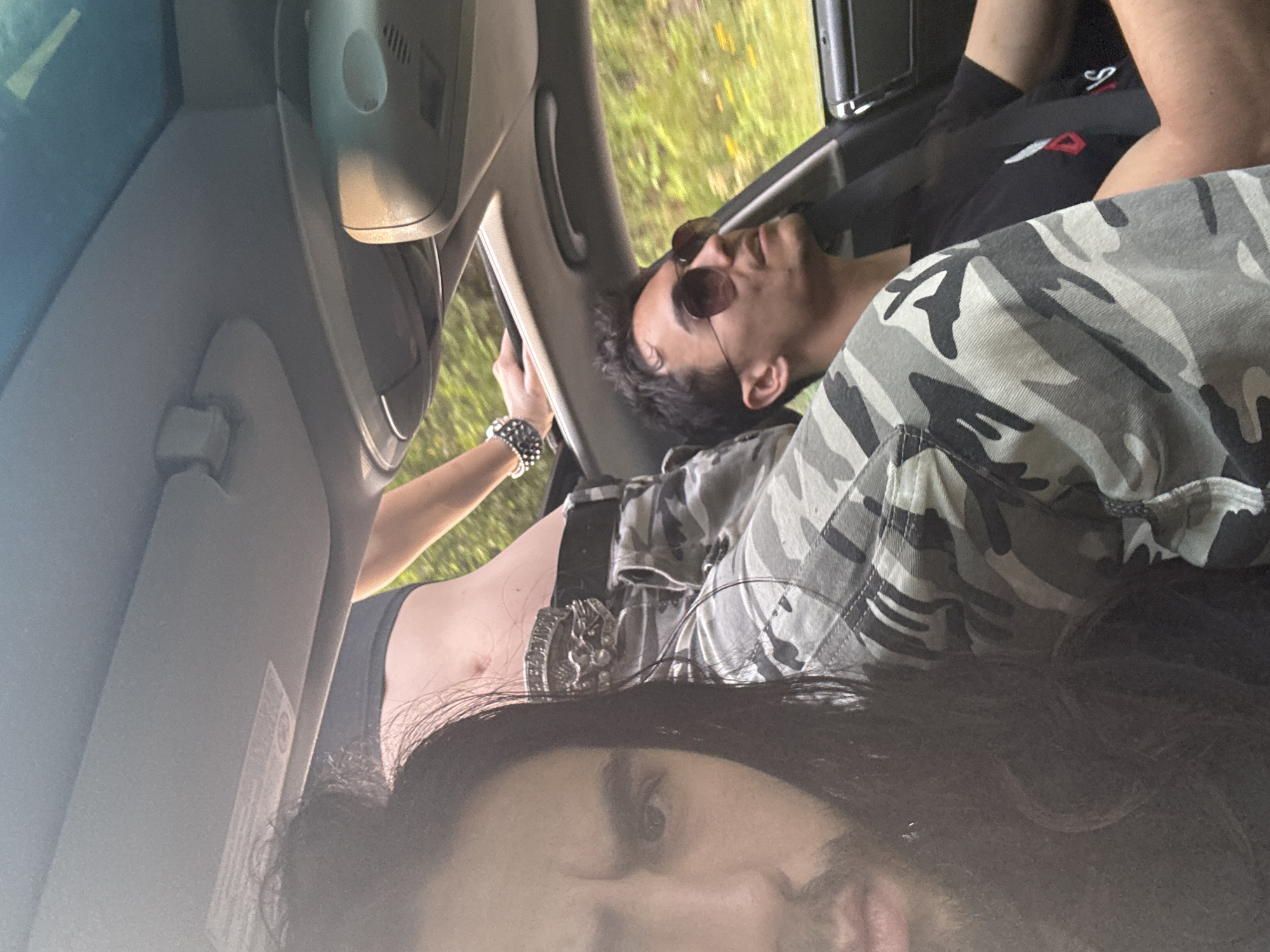 Cruising a winding forest road with friends