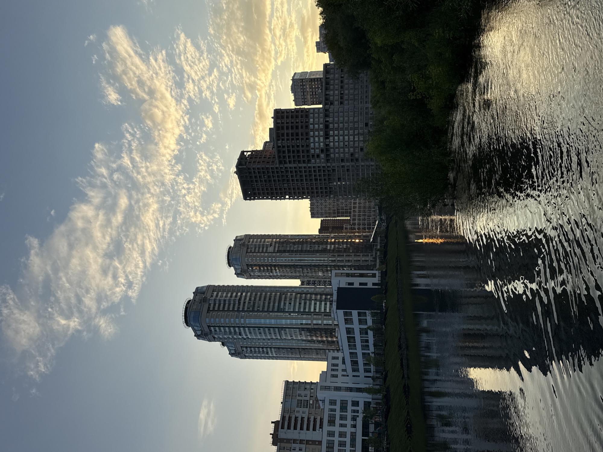 Yekaterinburg waterfront at dusk, from sunset to dark