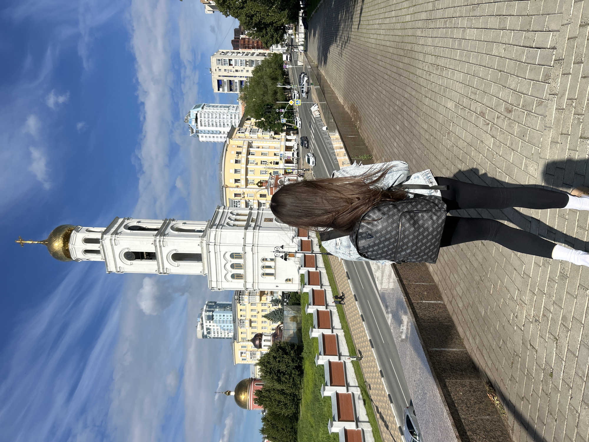 Sunny afternoon walk near a church in central Samara