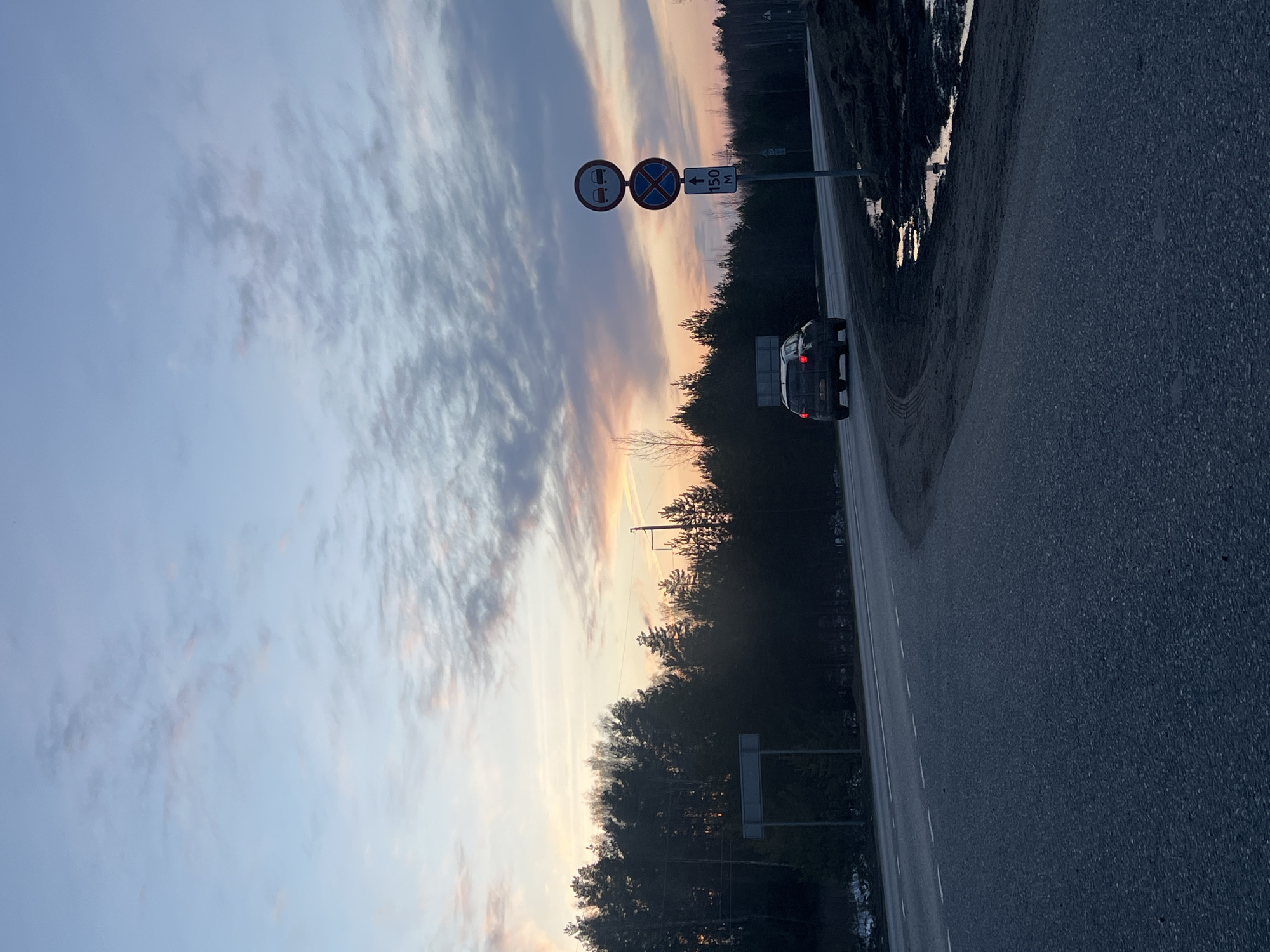 Silver SUV drives through forested road in Chaikovsky, Russia