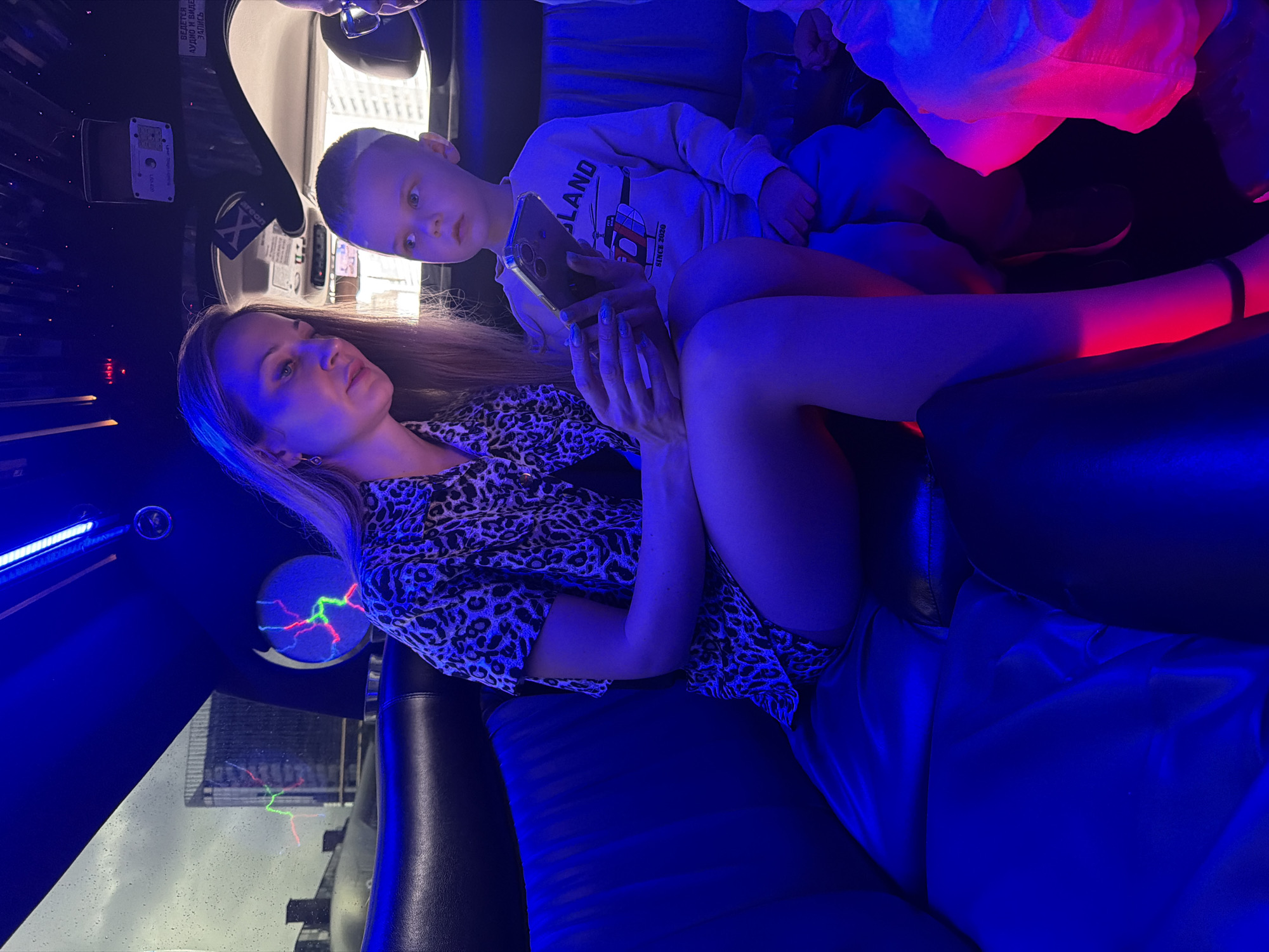Limousine ride through Minsk with neon lights and a mini bar