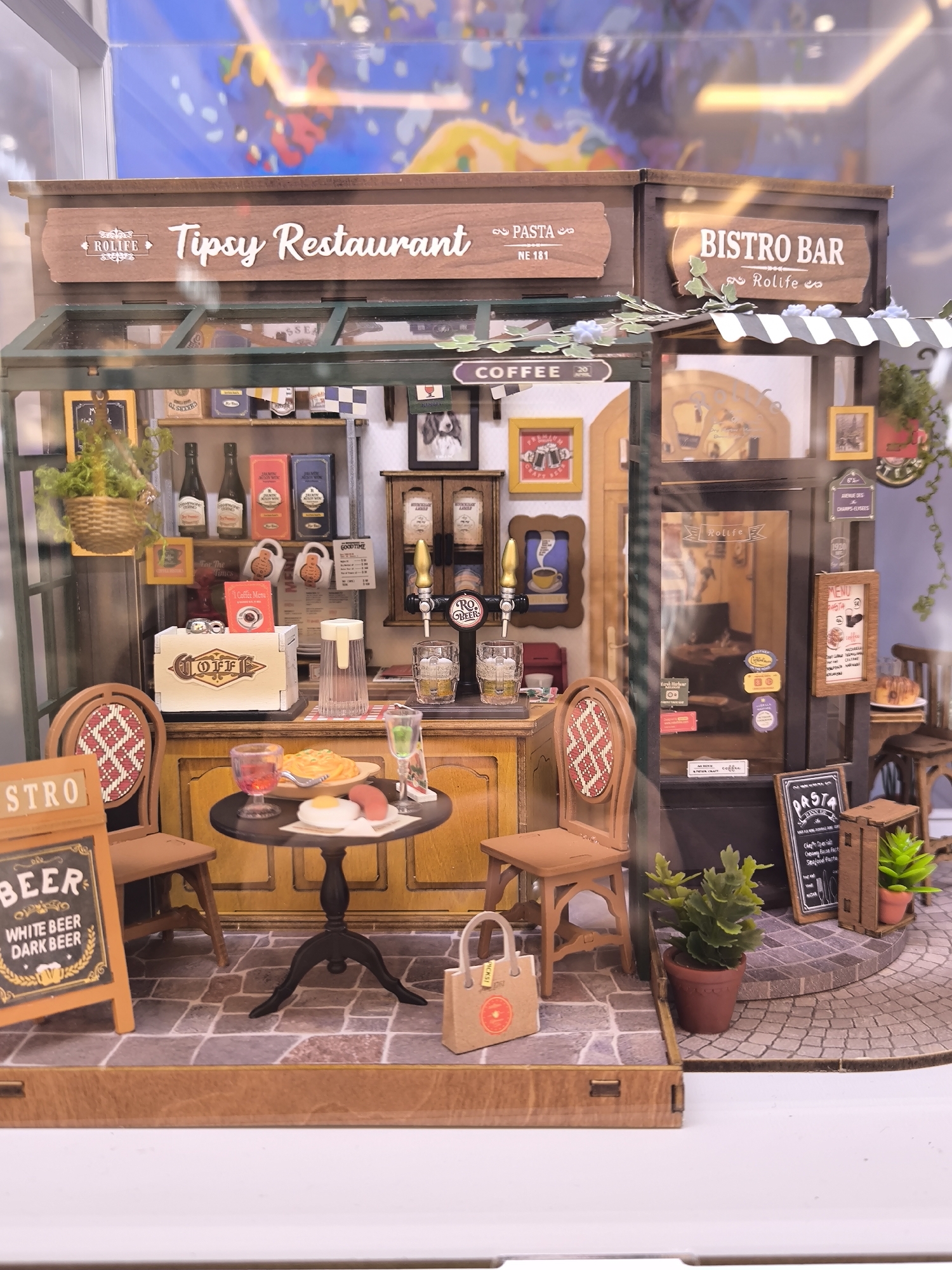 Restaurant establishment with diorama display observed in Riga