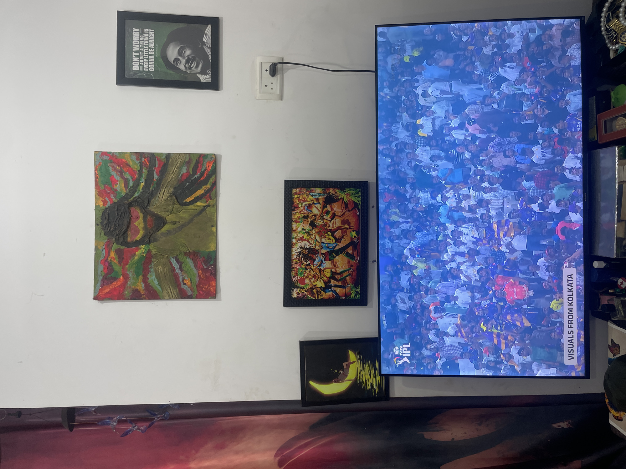 Interior wall display captured in Morjim featuring art, TV
