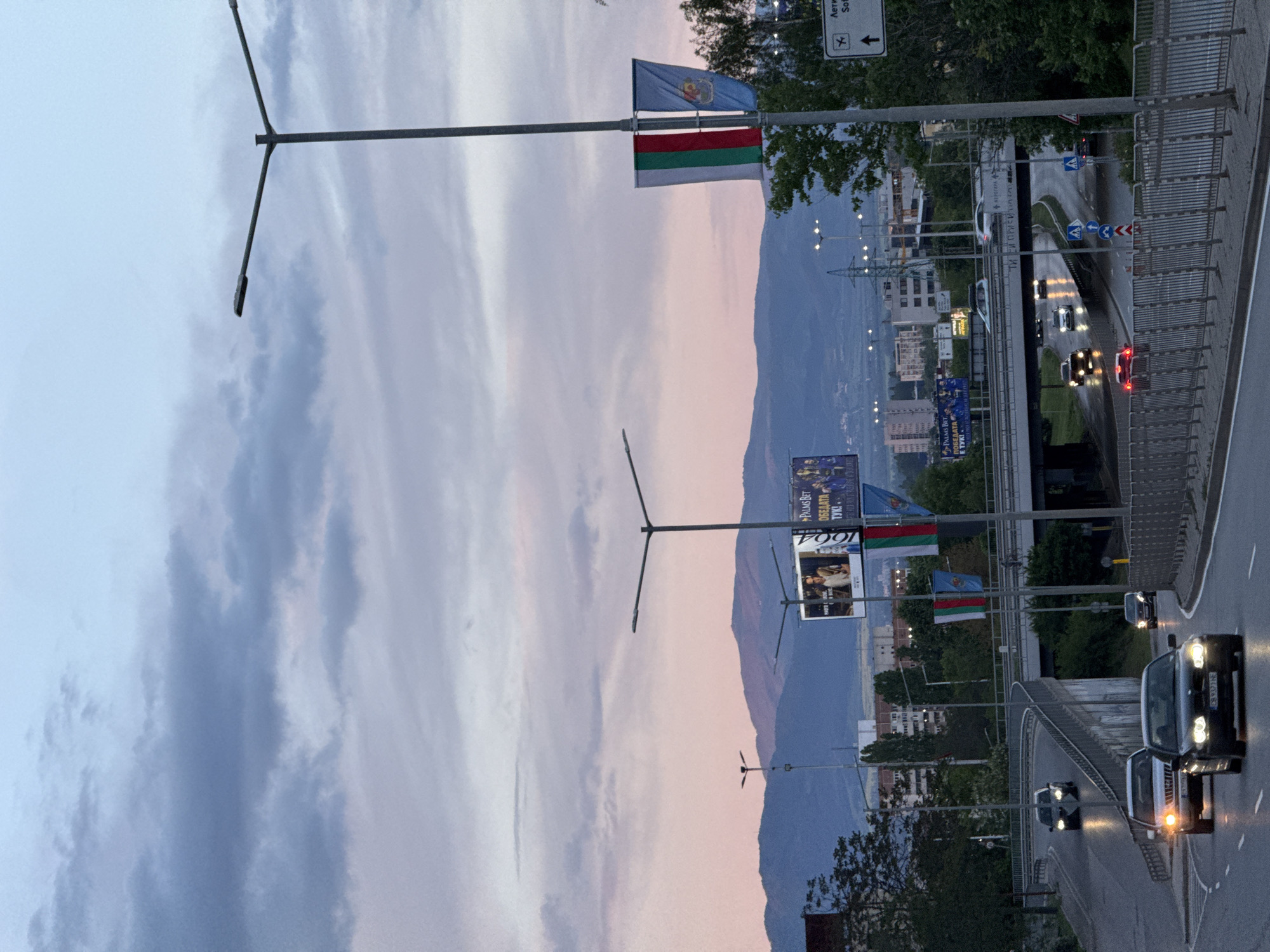 Evening traffic captured near McDonald's during Sofia sunset