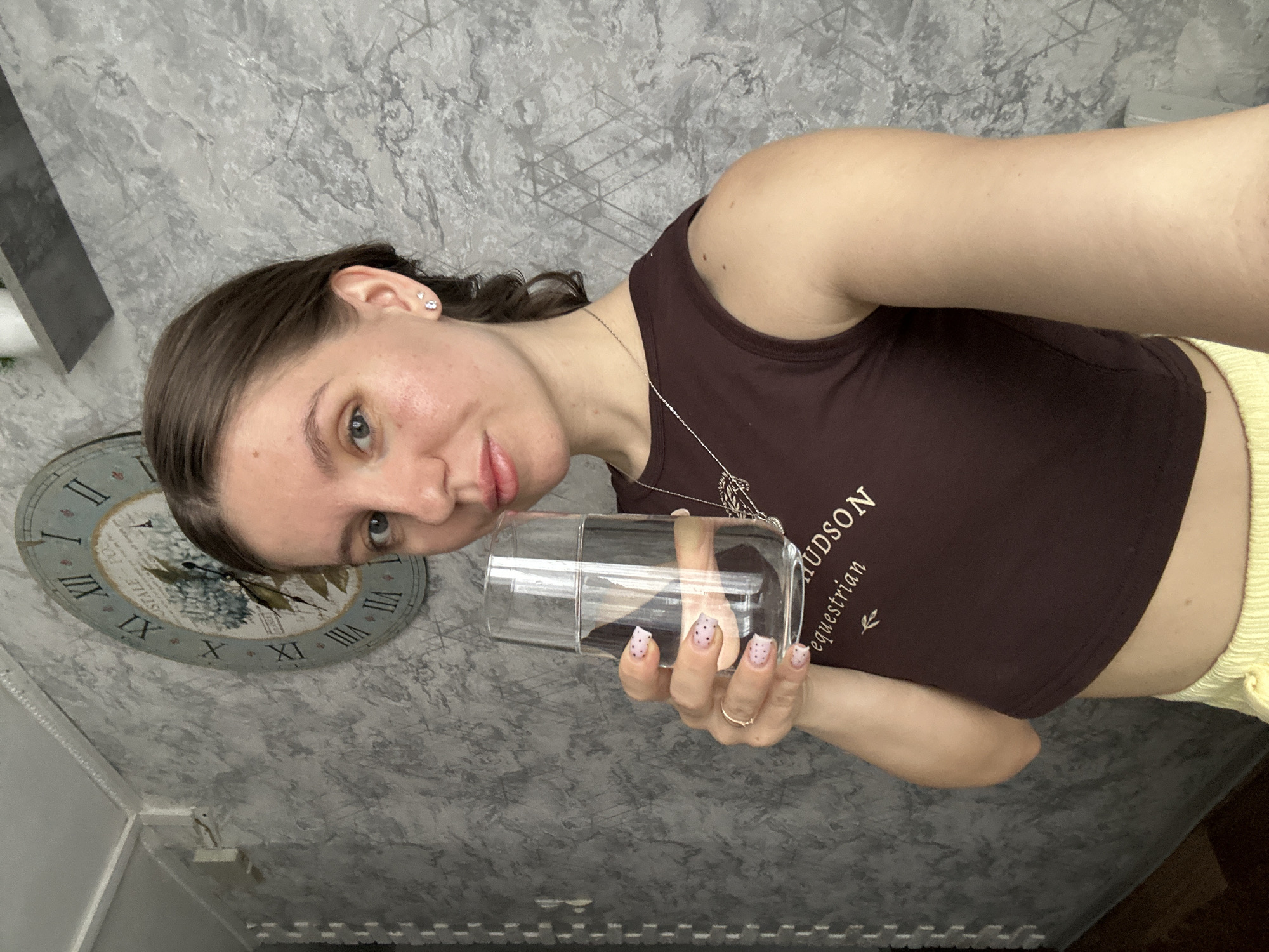 Woman takes morning selfies in Klin, Russia