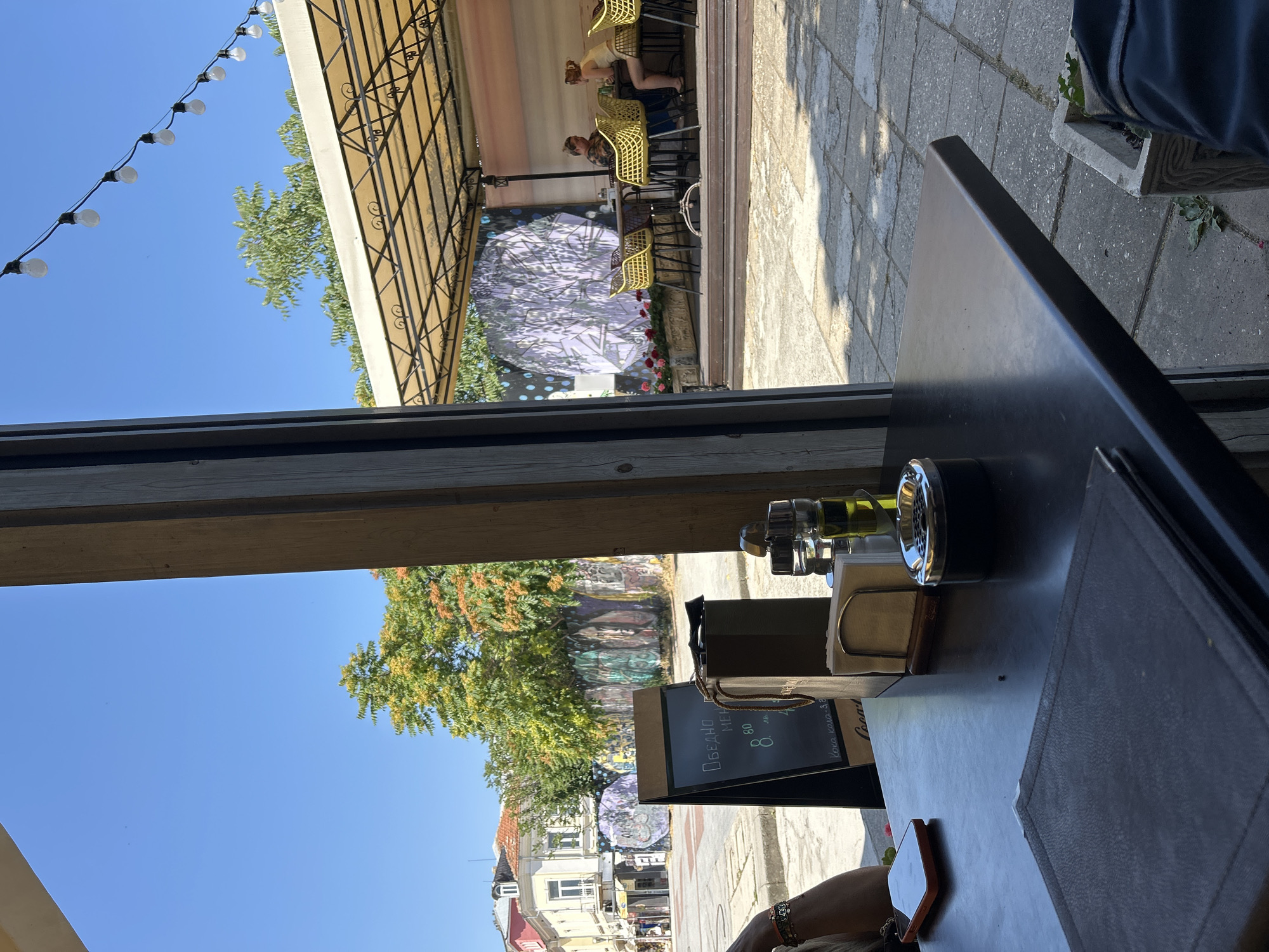 Café afternoon in Varna with drinks and a Stitch figurine