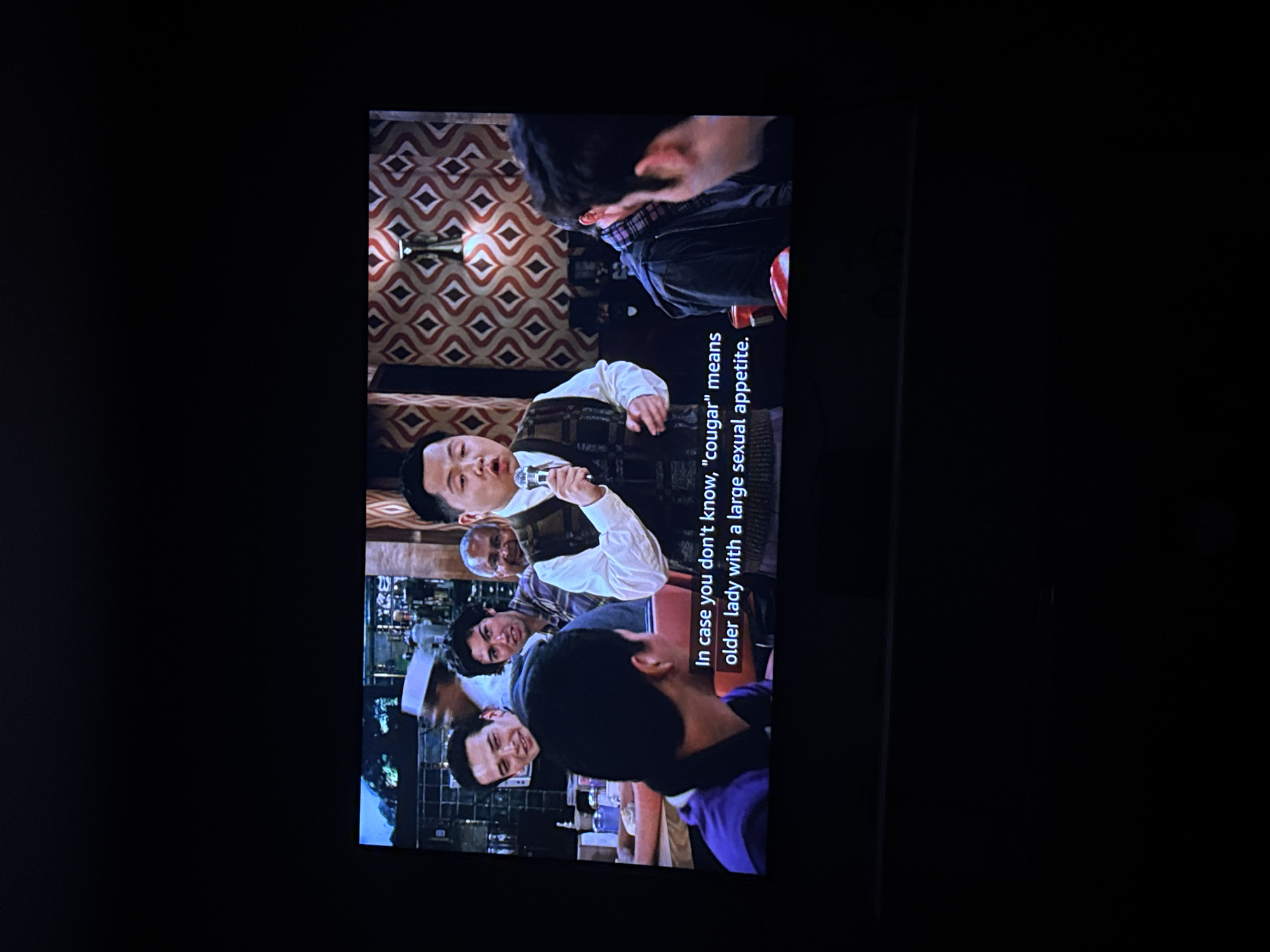Television scenes captured showing people in Desborough bar setting