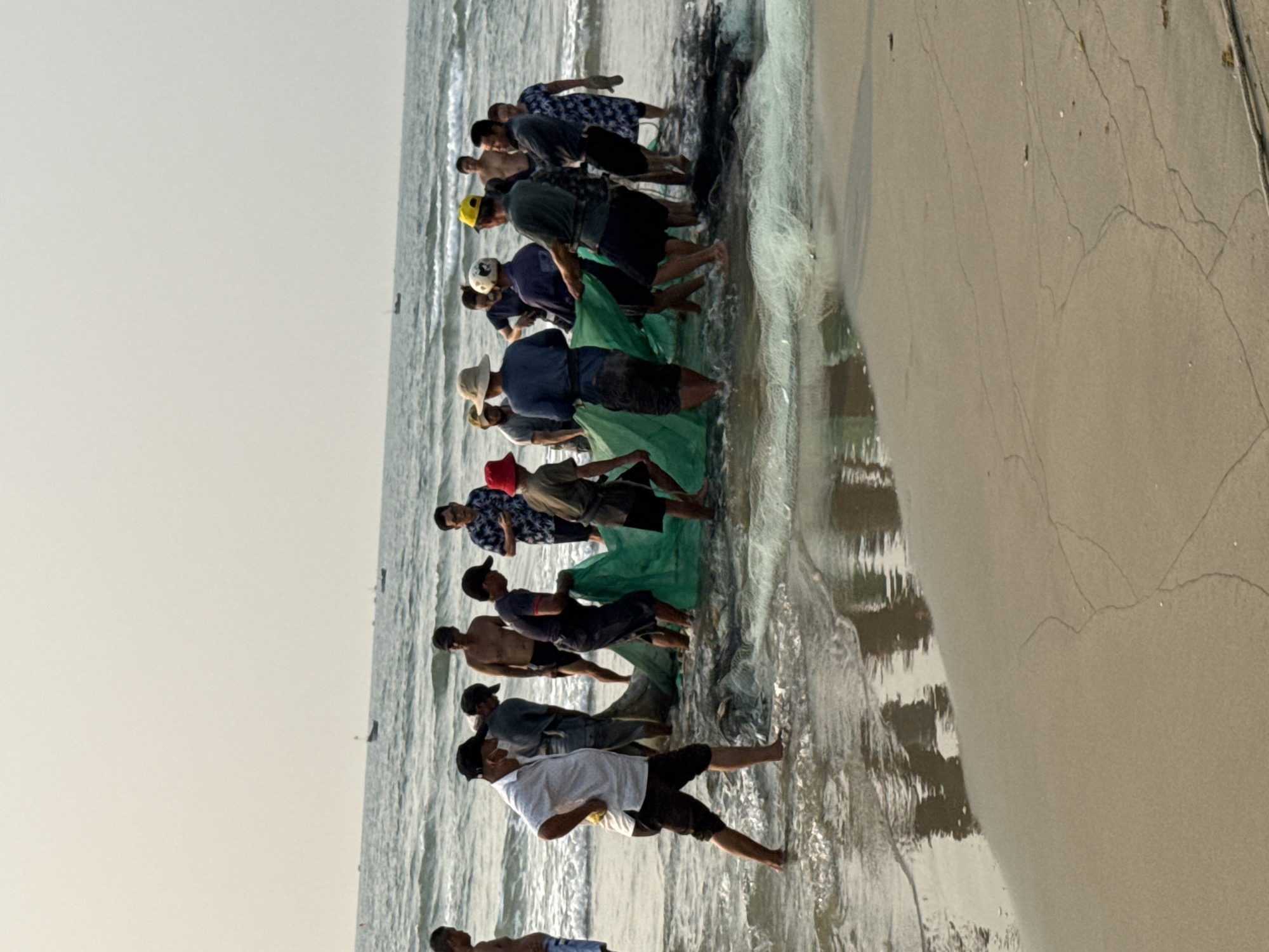 Traditional net fishing observed at sunset on Đà Nẵng beach