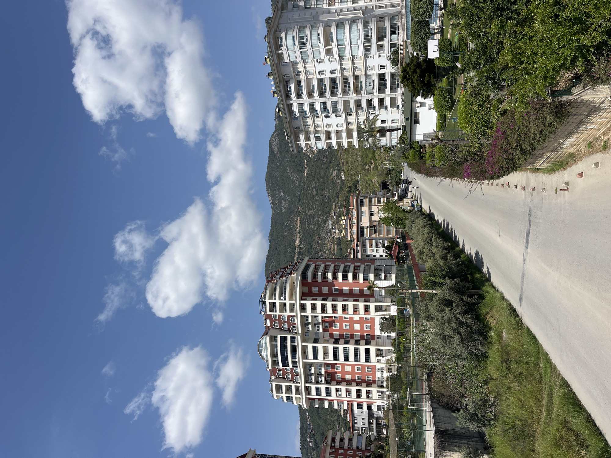 Street scene captured in Alanya, Turkey showing residential buildings