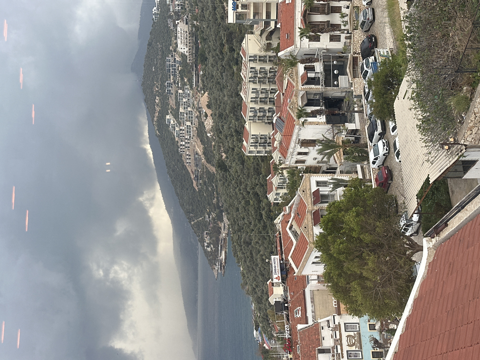 Harbor view captured from balcony in Kaş, Turkey
