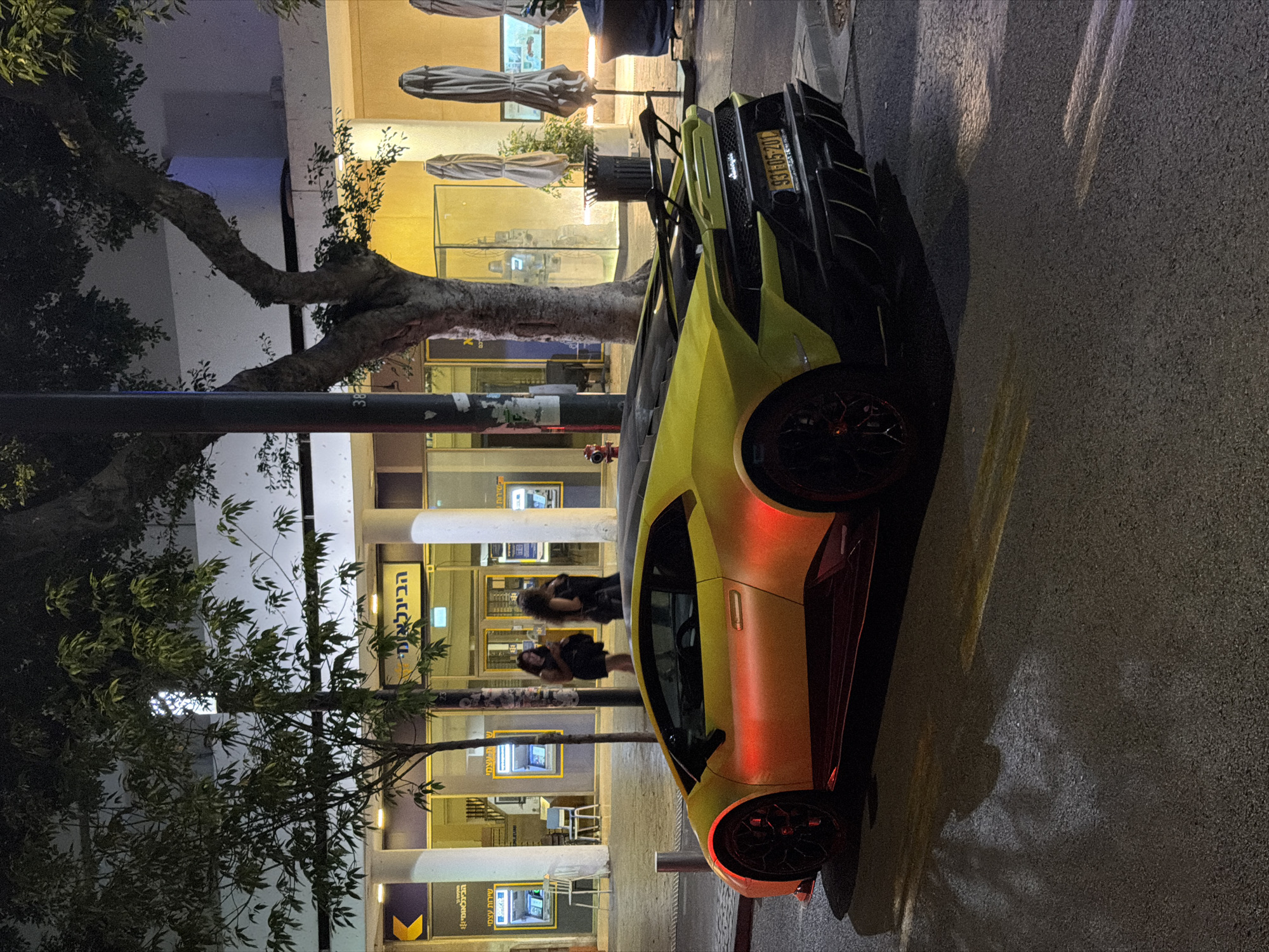 Yellow Lamborghini spotted on Tel-Aviv street at night